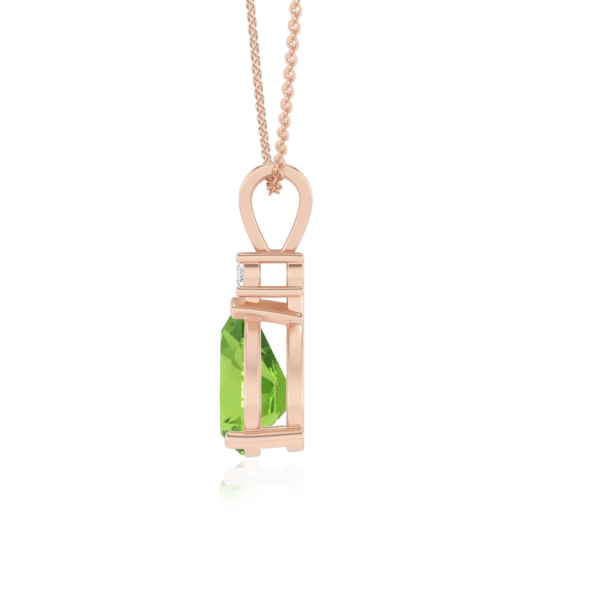 natural peridot pear solitaire v-bale necklaces in rose gold 