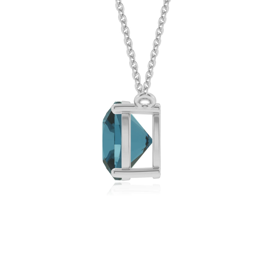 natural london-blue-topaz cushion solitaire necklaces in sterling silver 