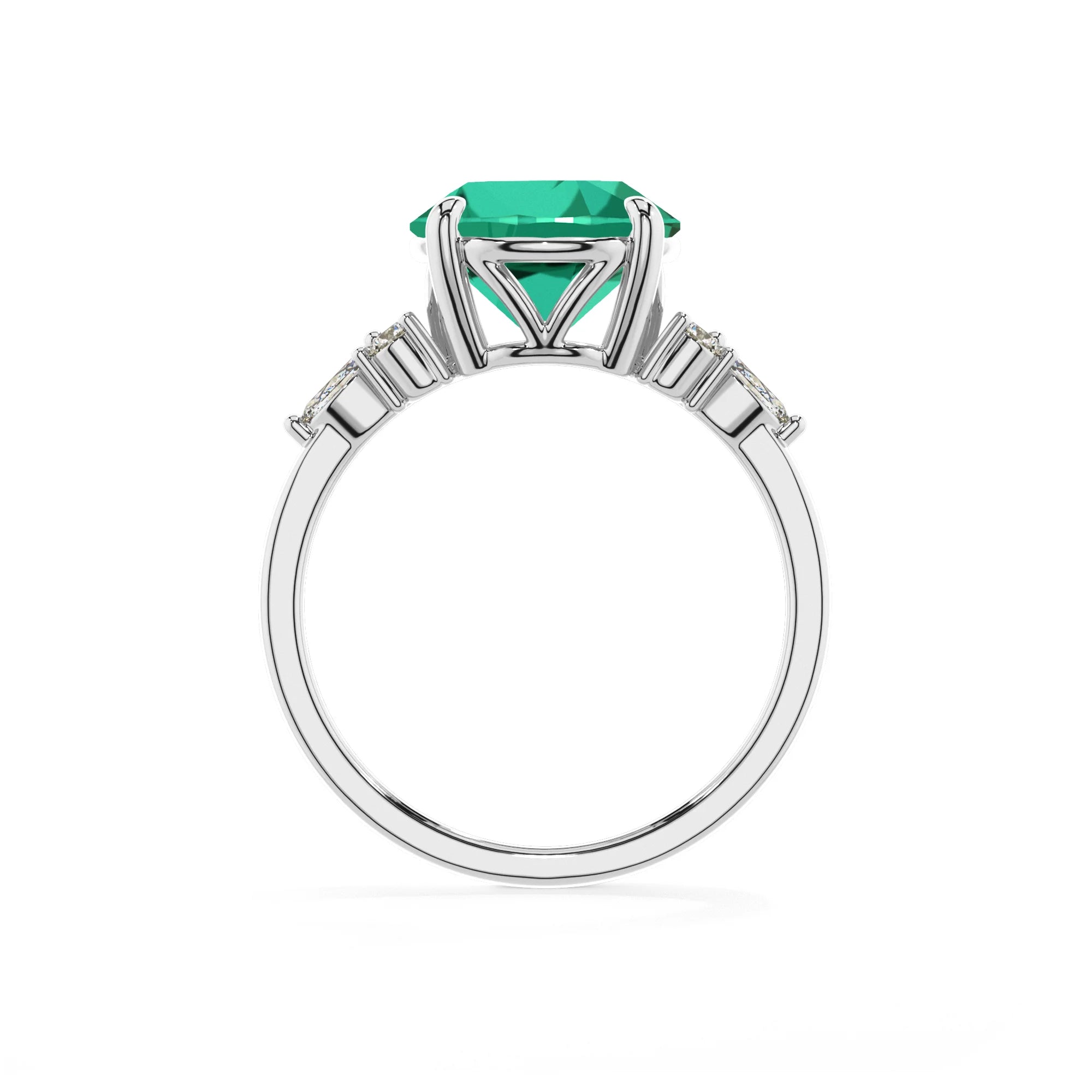 lab grown emerald round solitaire rings in sterling silver 