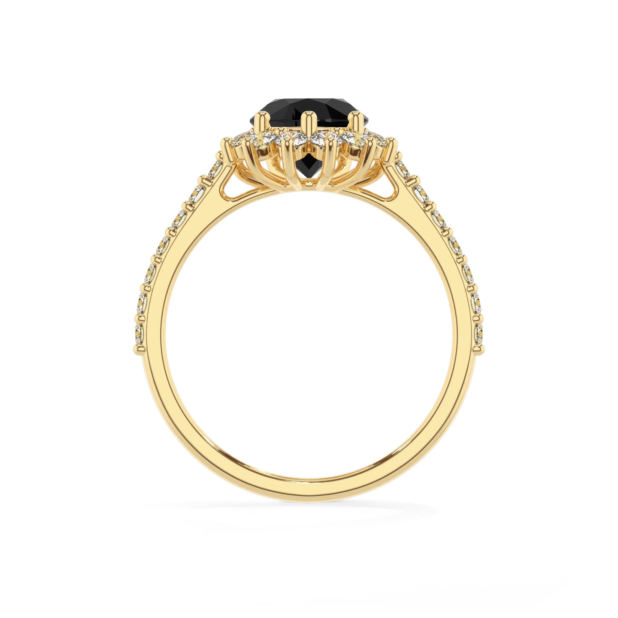 natural black-onyx pear solitaire rings in yellow gold 