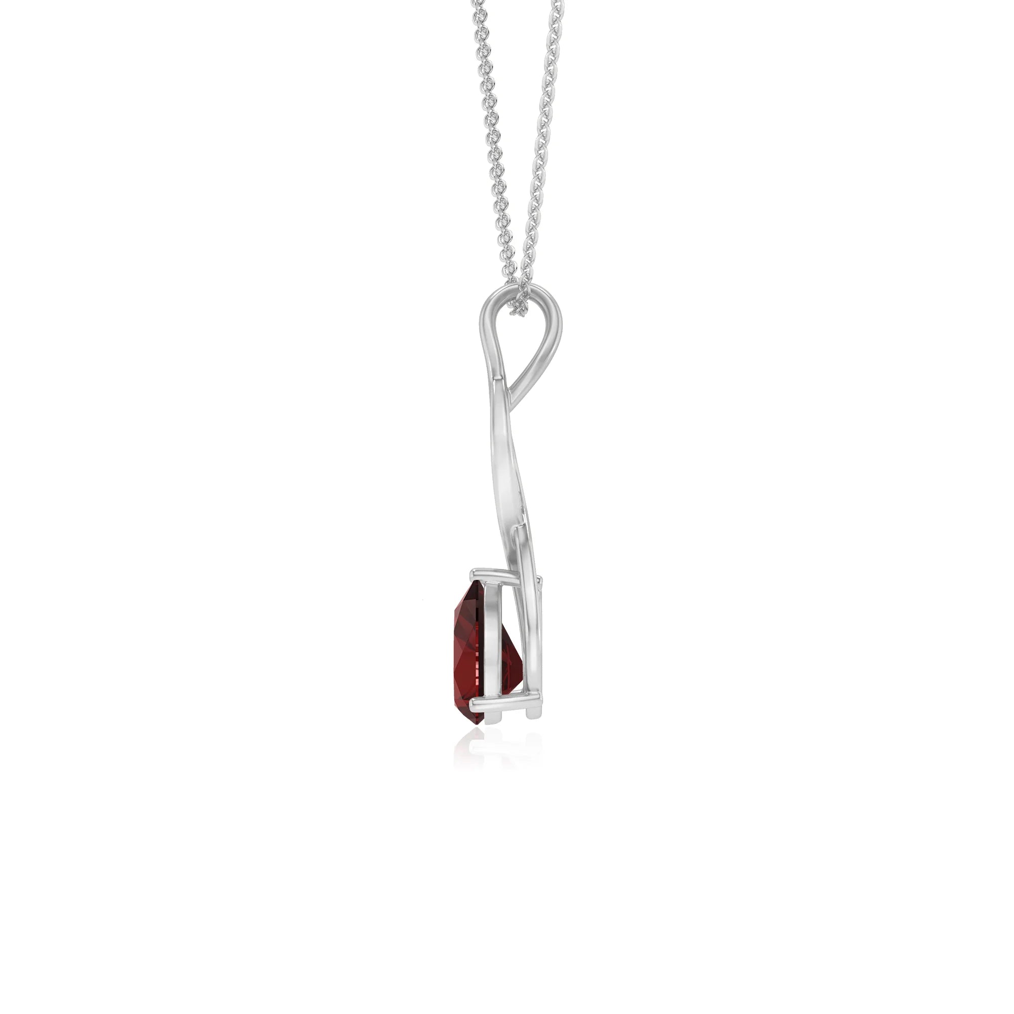 natural garnet pear solitaire necklaces in white gold 
