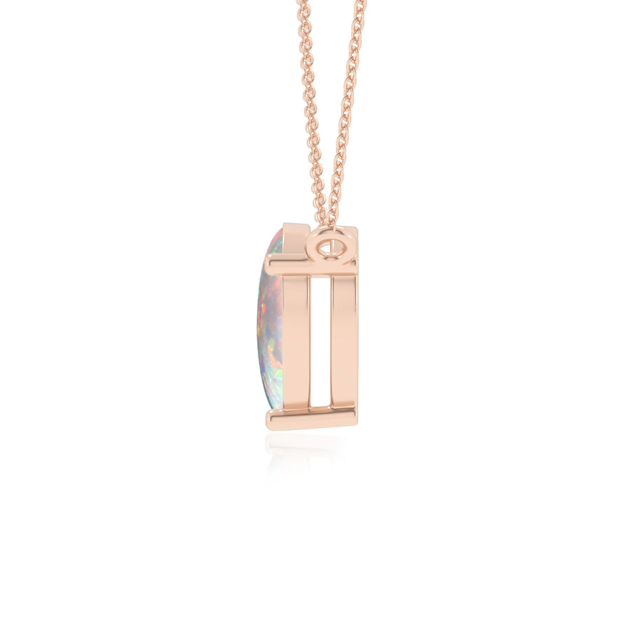 lab grown opal pear solitaire necklaces in rose gold 