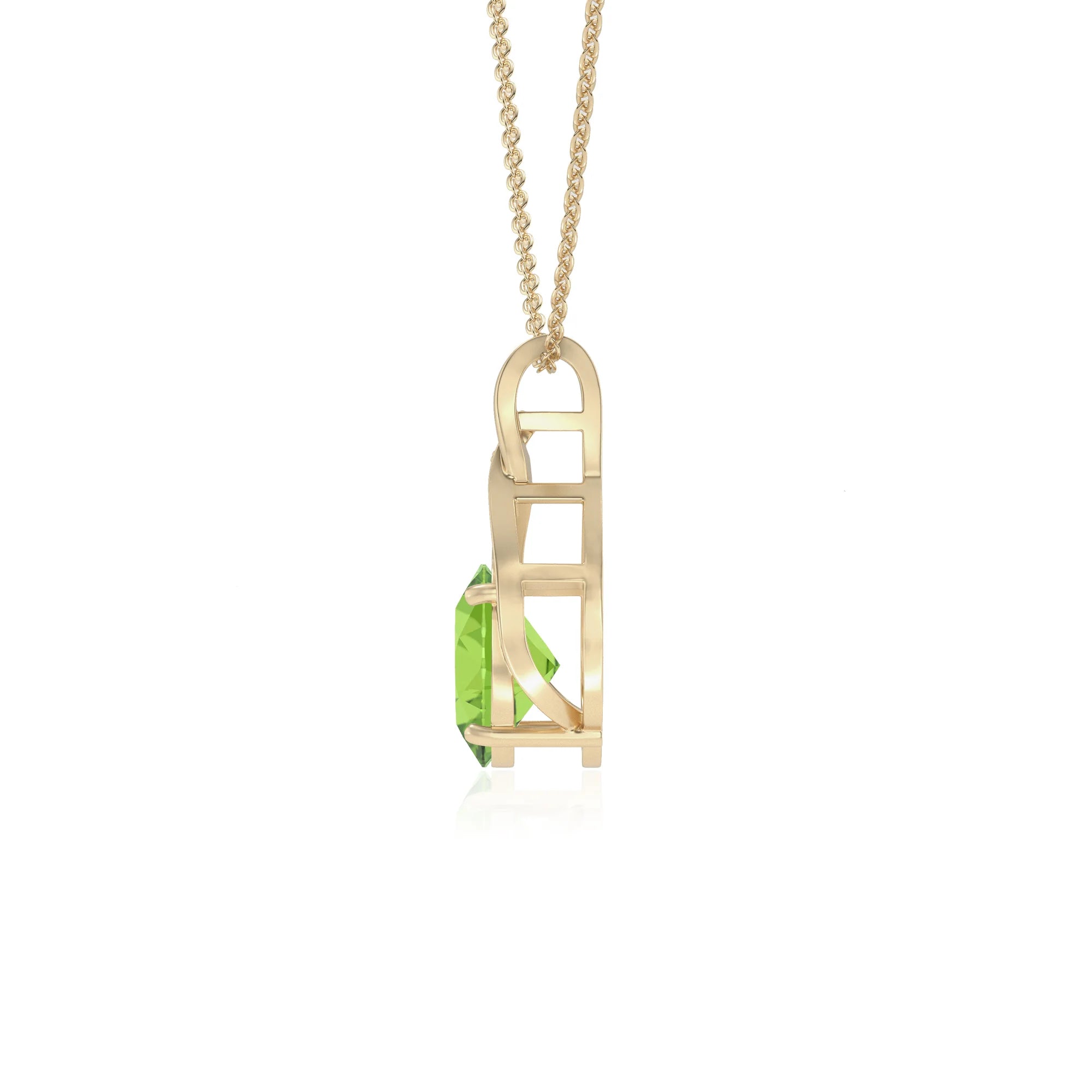 natural peridot oval solitaire necklaces in yellow gold 