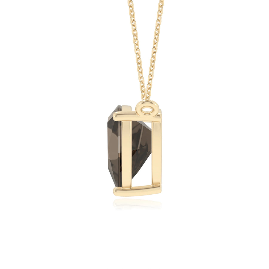 natural smoky-quartz trillion solitaire necklaces in yellow gold 