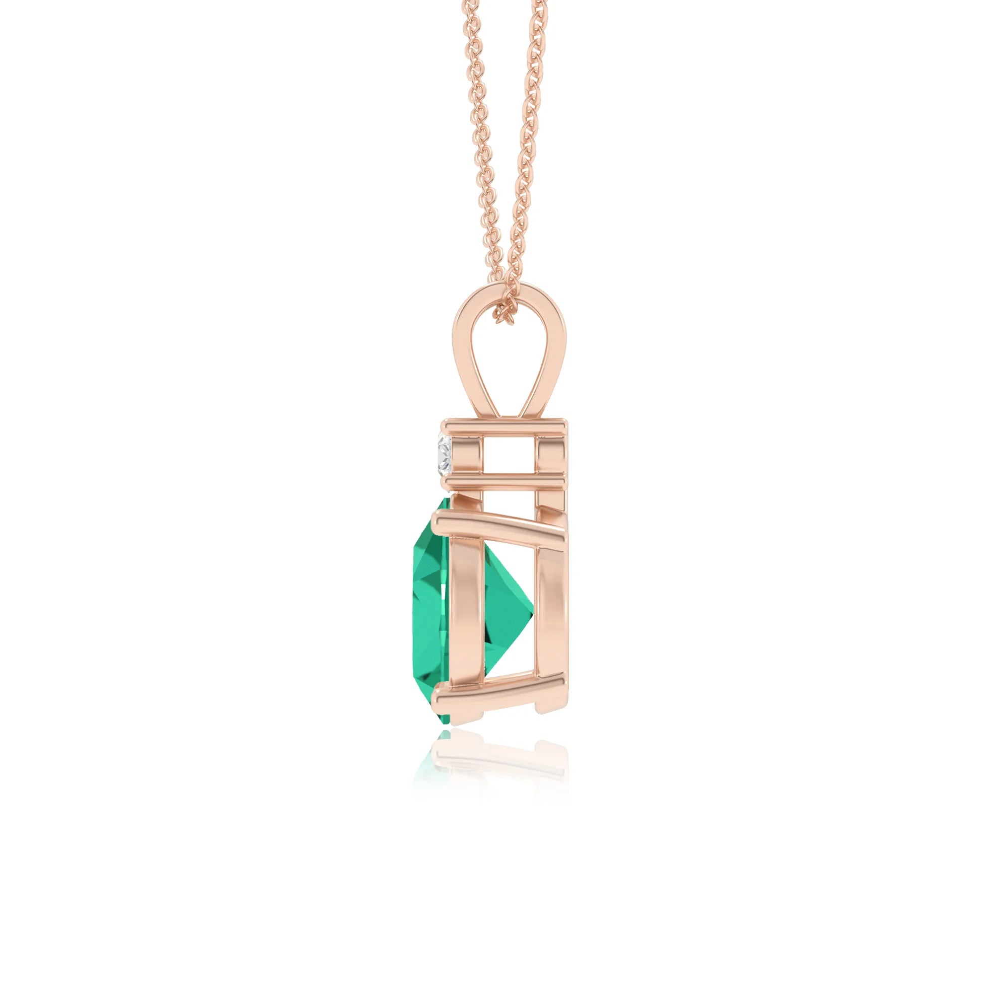 lab grown emerald round solitaire v-bale necklaces in rose gold 