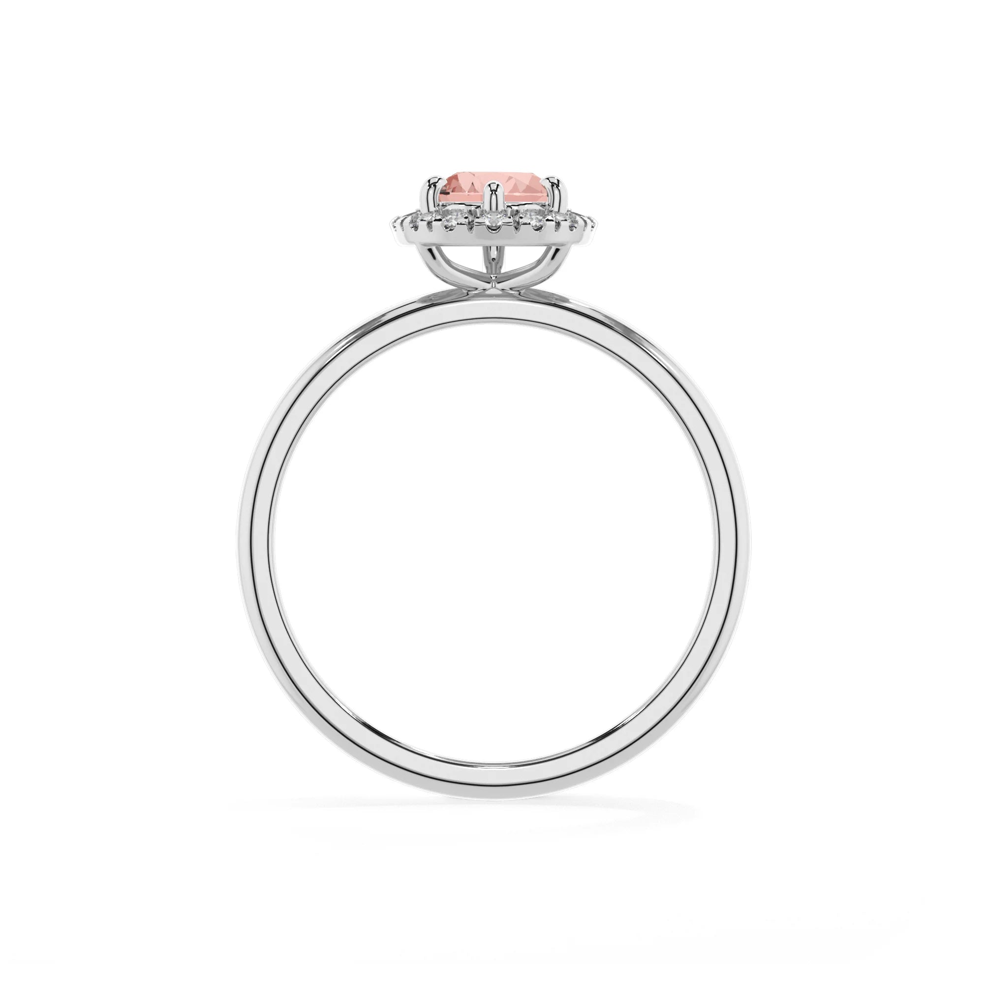 lab grown morganite pear solitaire rings in platinum 