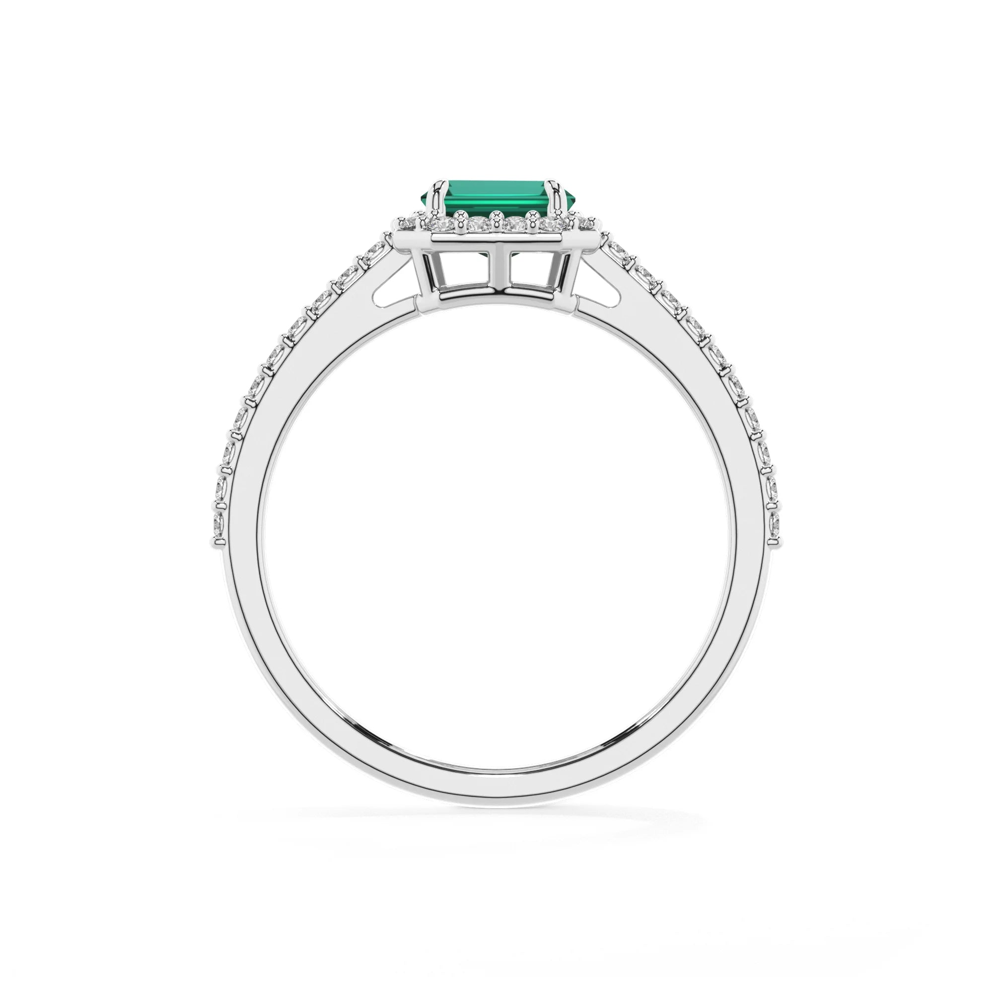 lab grown emerald octogon cut solitaire rings in platinum 