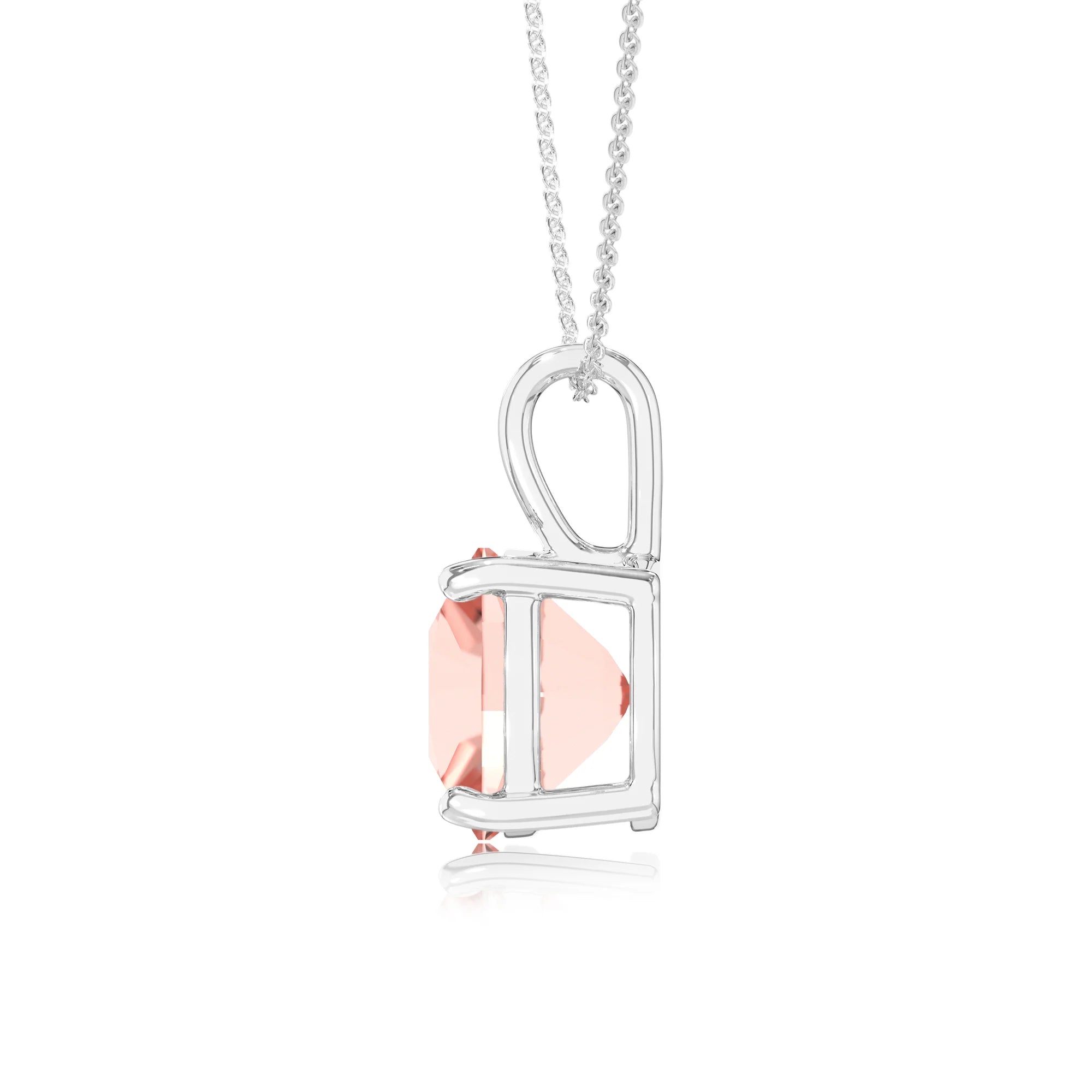 lab grown morganite cushion solitaire necklaces in white gold 