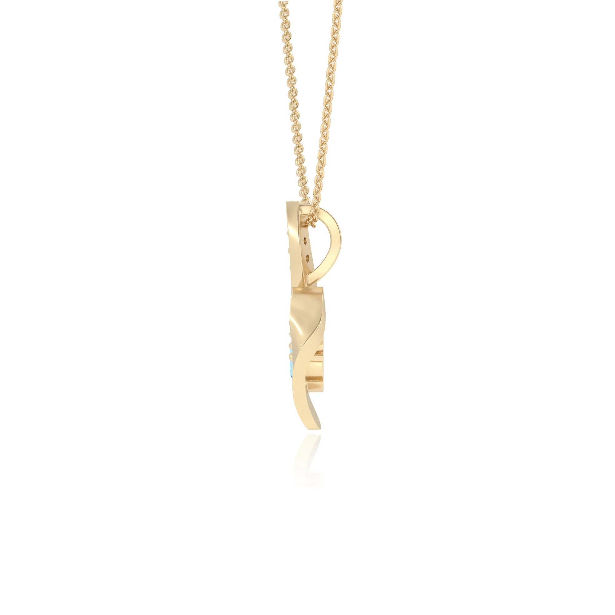lab grown aquamarine round solitaire v-bale necklaces in yellow gold 