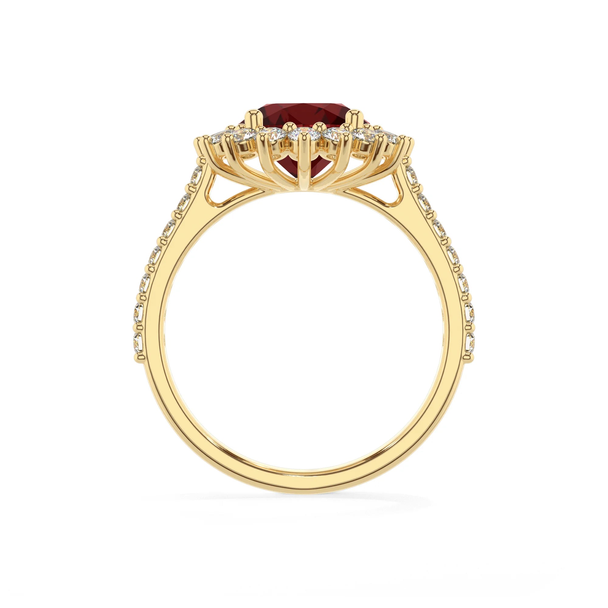 natural garnet round solitaire rings in yellow gold 