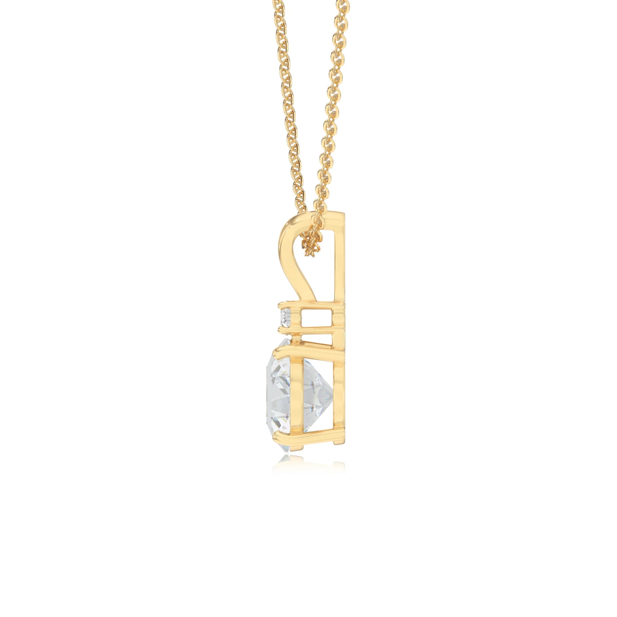 lab grown moissanite round solitaire v-bale necklaces in yellow gold 
