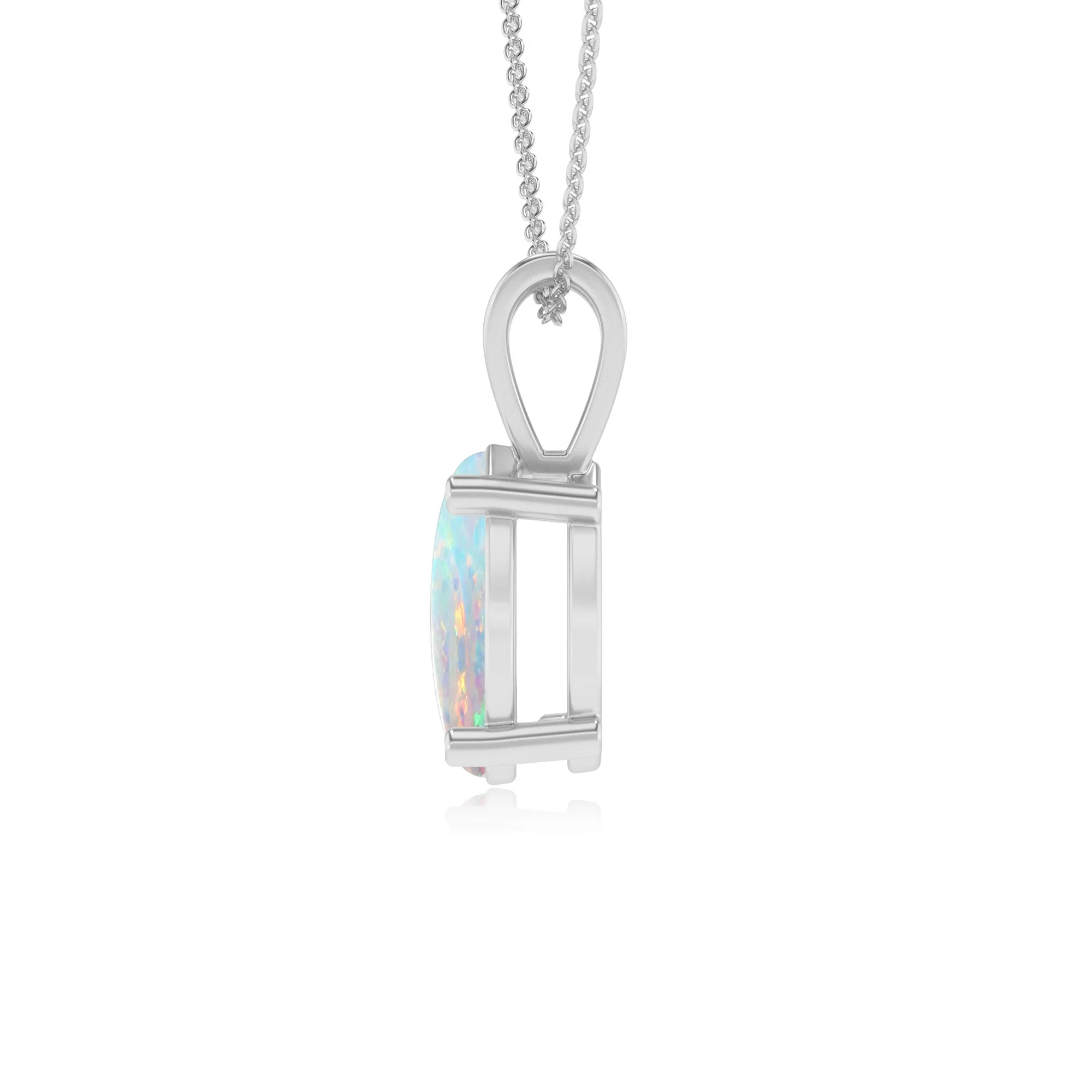 lab grown opal pear solitaire v-bale necklaces in platinum 