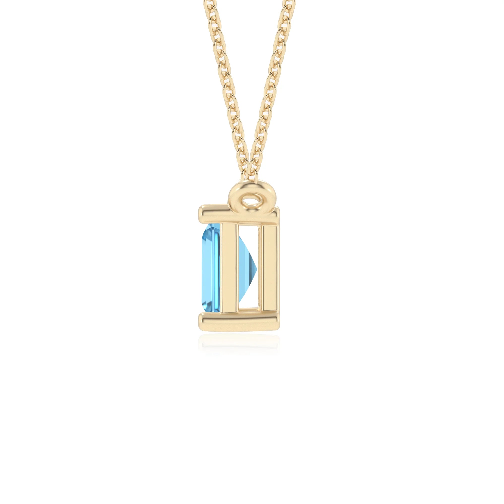 natural swiss-blue-topaz emerald cut solitaire necklaces in yellow gold 