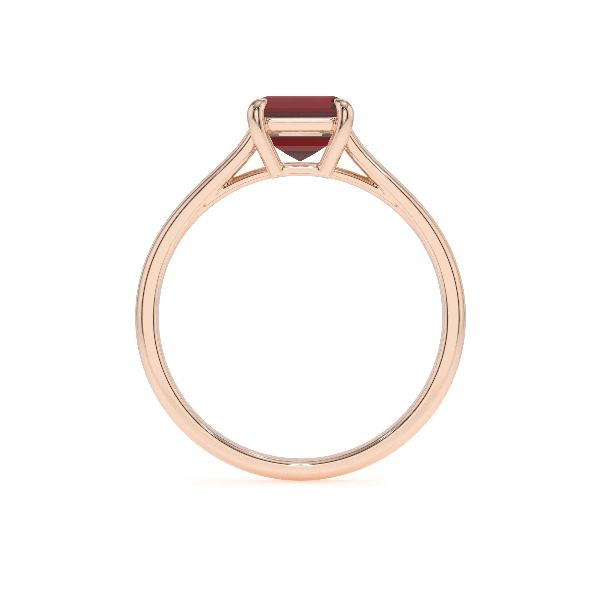 natural garnet emerald cut solitaire rings in rose gold 