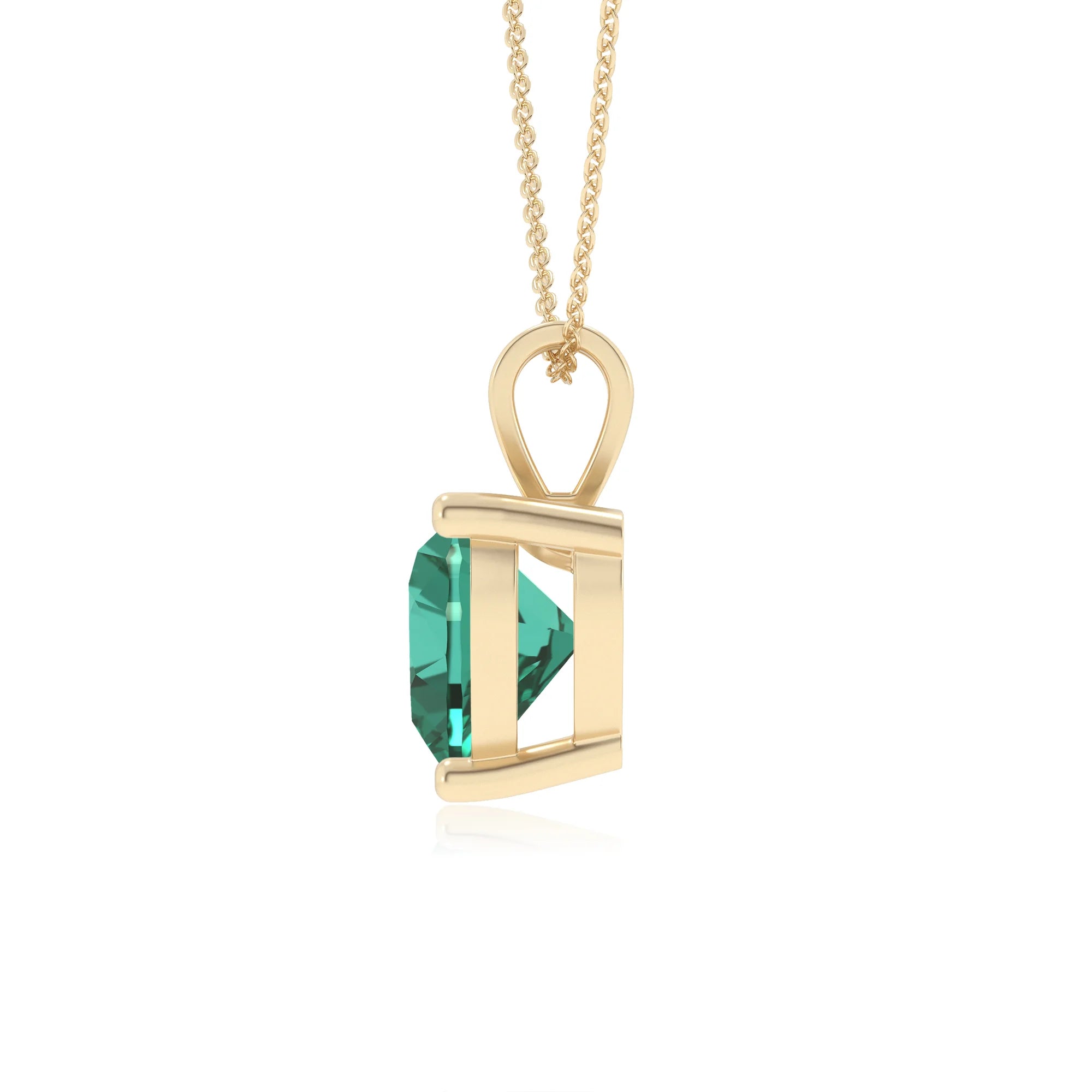 lab grown emerald heart solitaire v-bale necklaces in yellow gold 