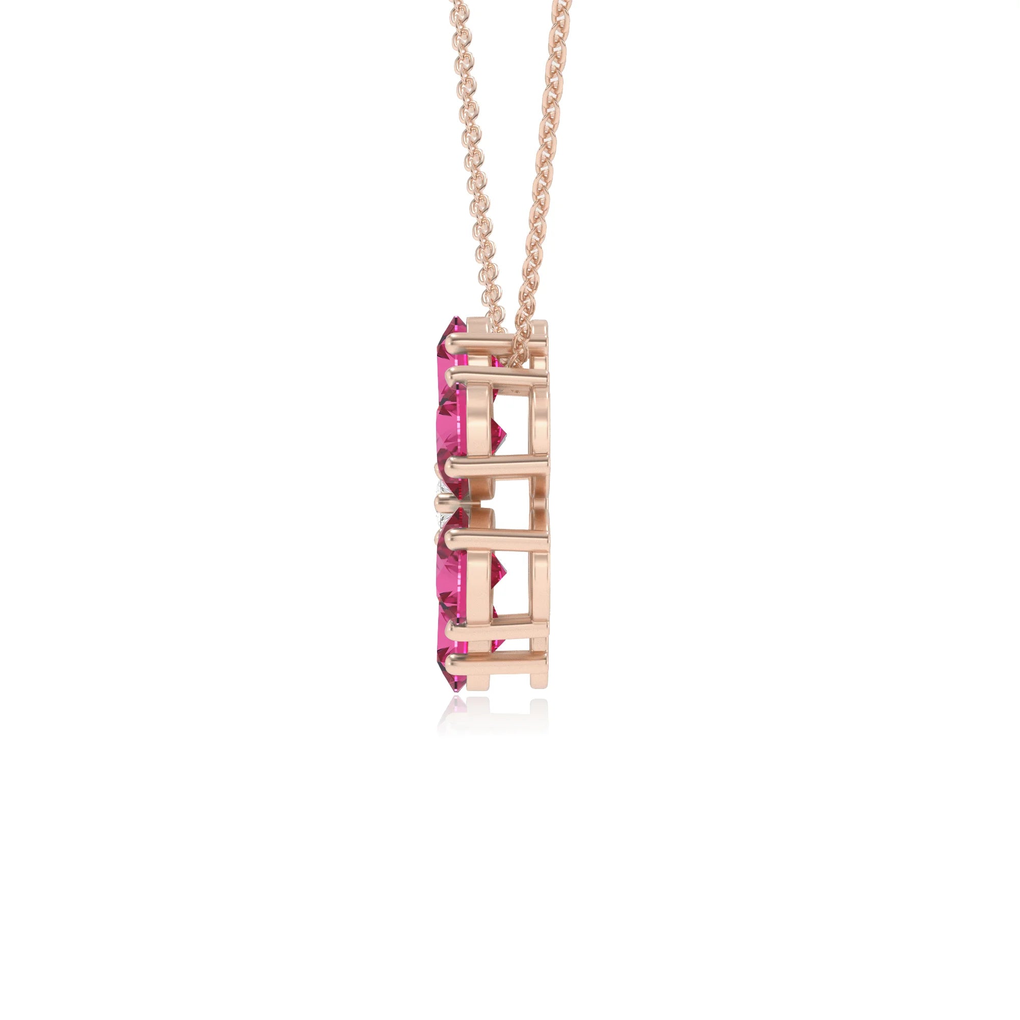 lab grown pink-sapphire pear solitaire necklaces in rose gold 
