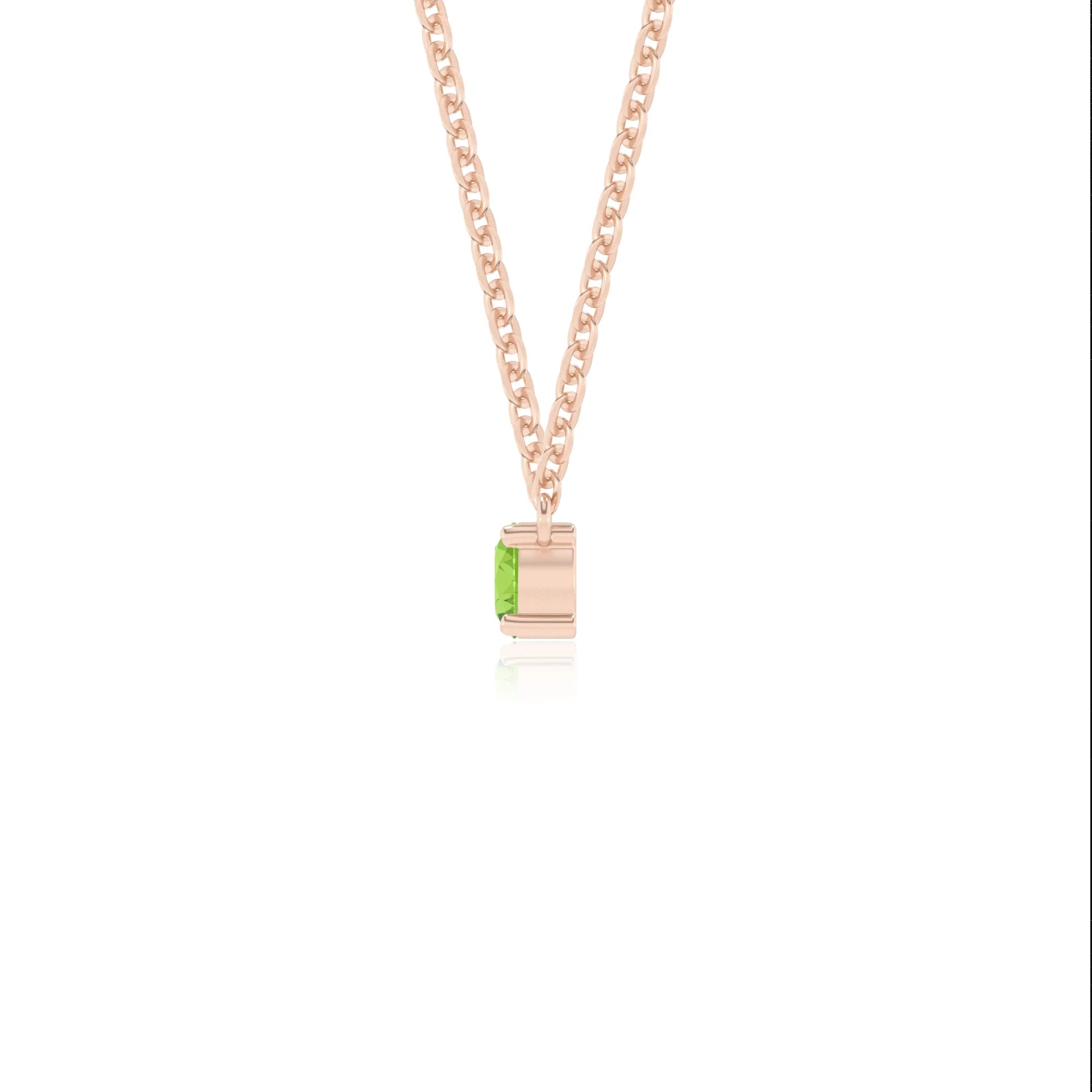 natural peridot round bar v-bale necklaces in rose gold 