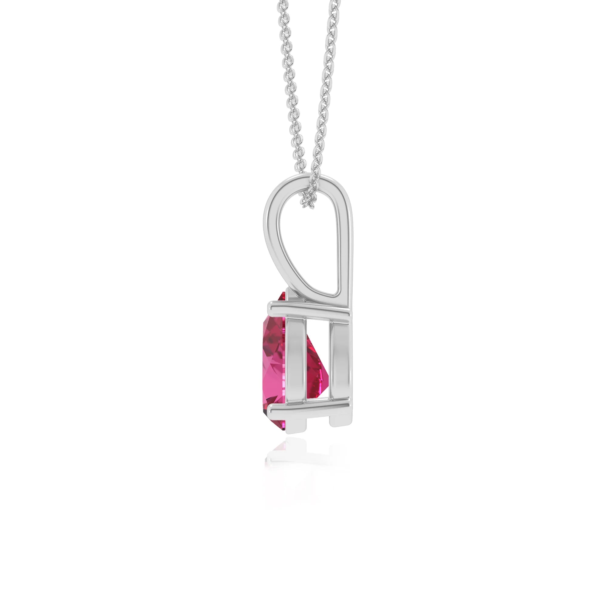 lab grown pink-sapphire pear solitaire necklaces in white gold 