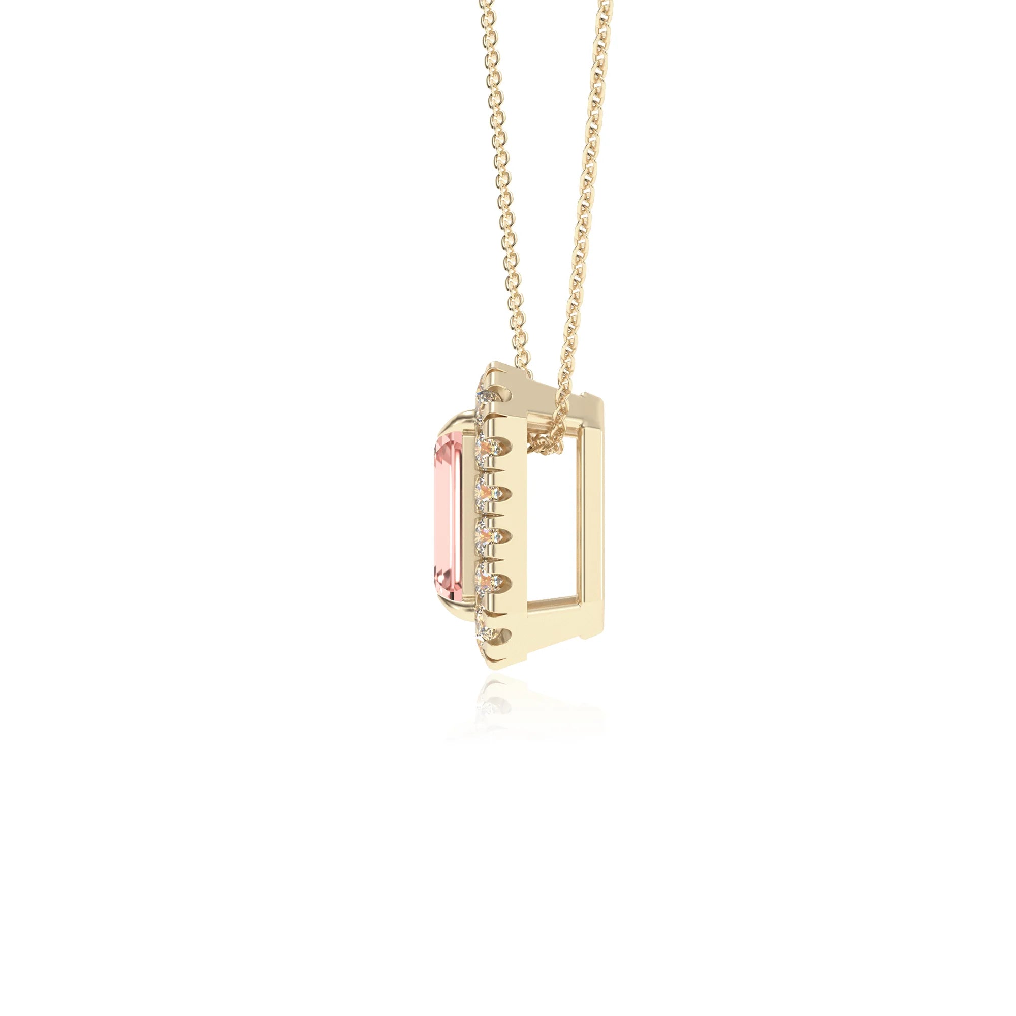 lab grown morganite emerald cut solitaire necklaces in yellow gold 