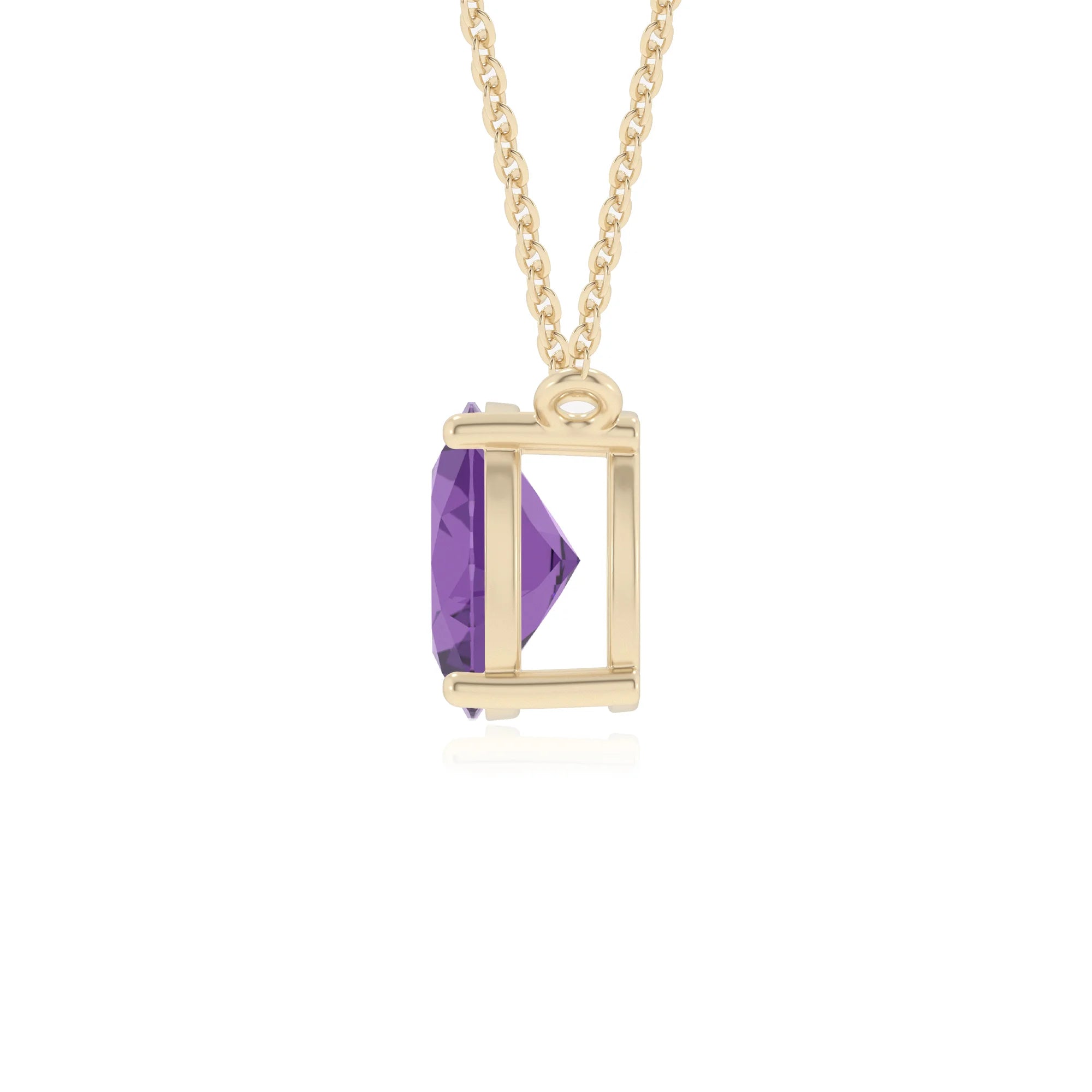lab grown amethyst oval solitaire v-bale necklaces in yellow gold 