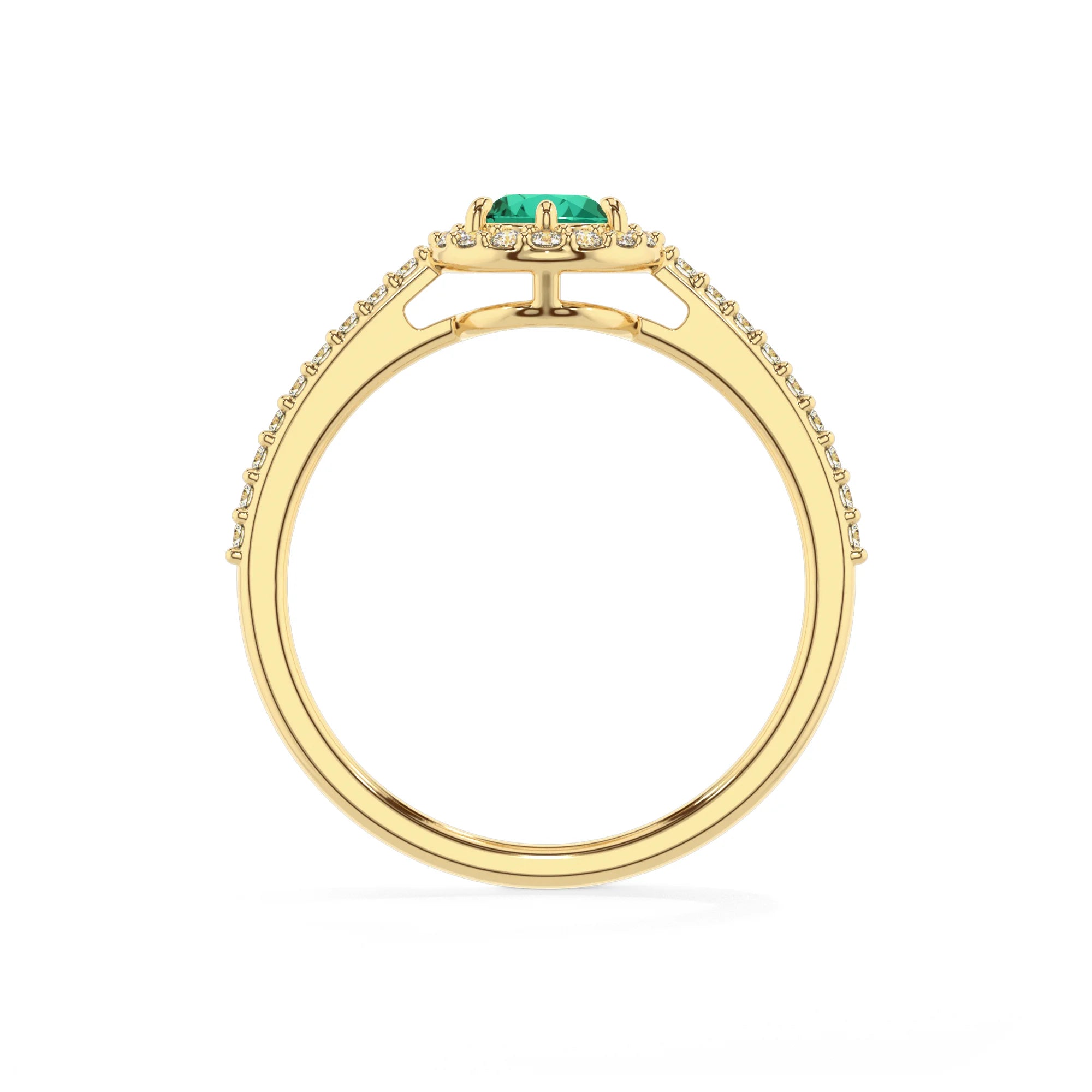 lab grown emerald pear solitaire rings in yellow gold 