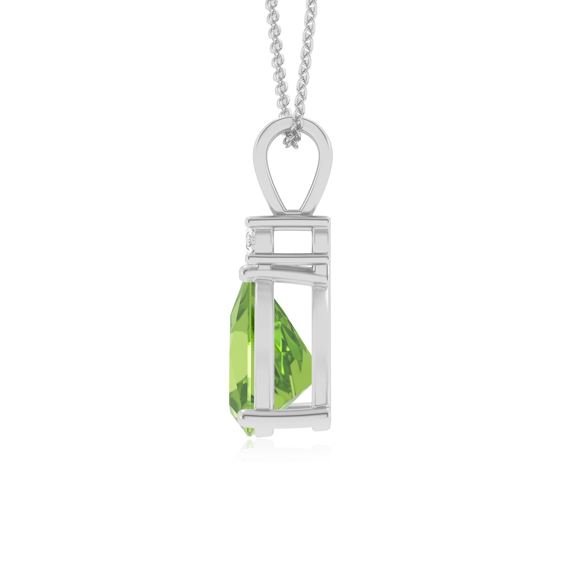 natural peridot trillion solitaire v-bale necklaces in platinum 