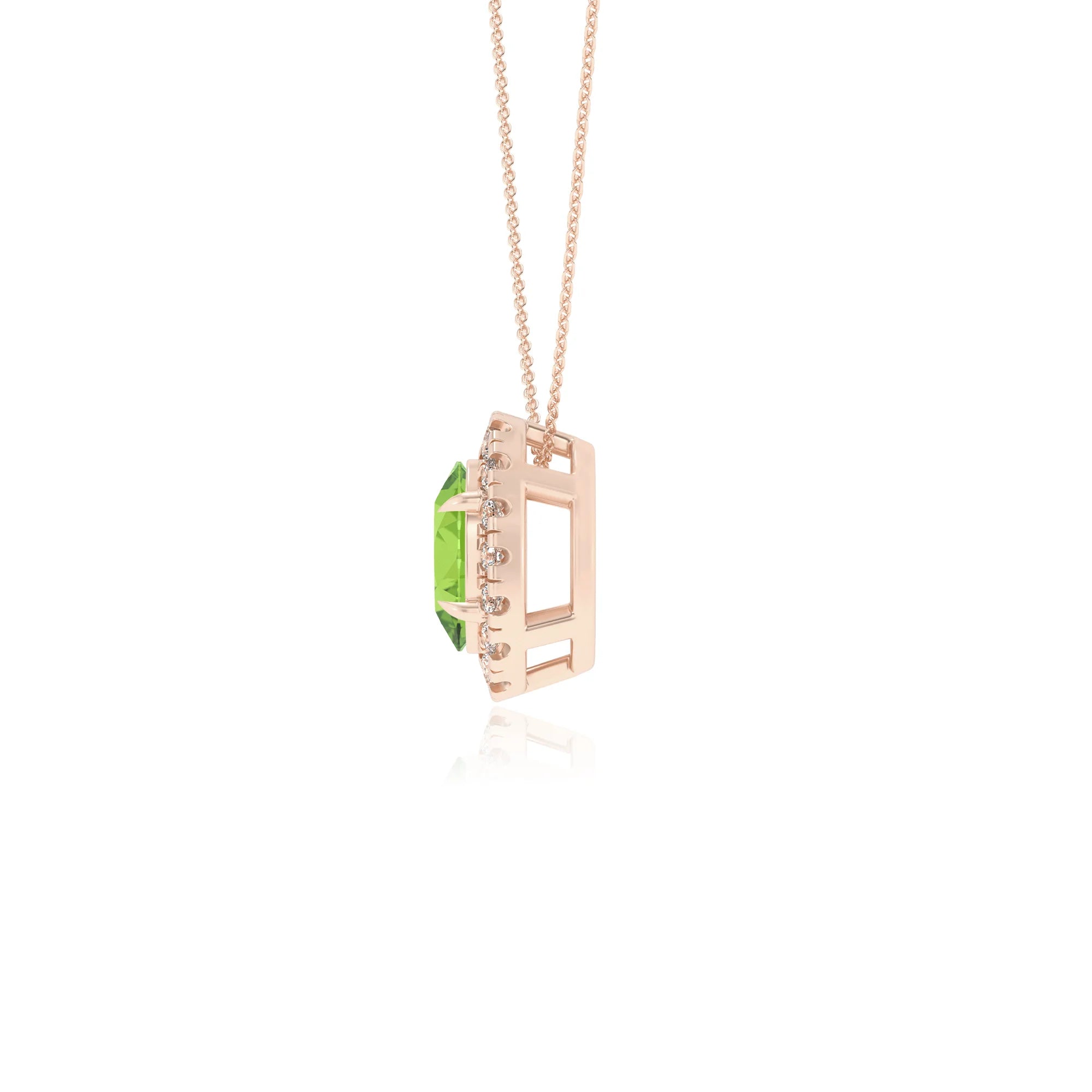 natural peridot oval solitaire necklaces in rose gold 