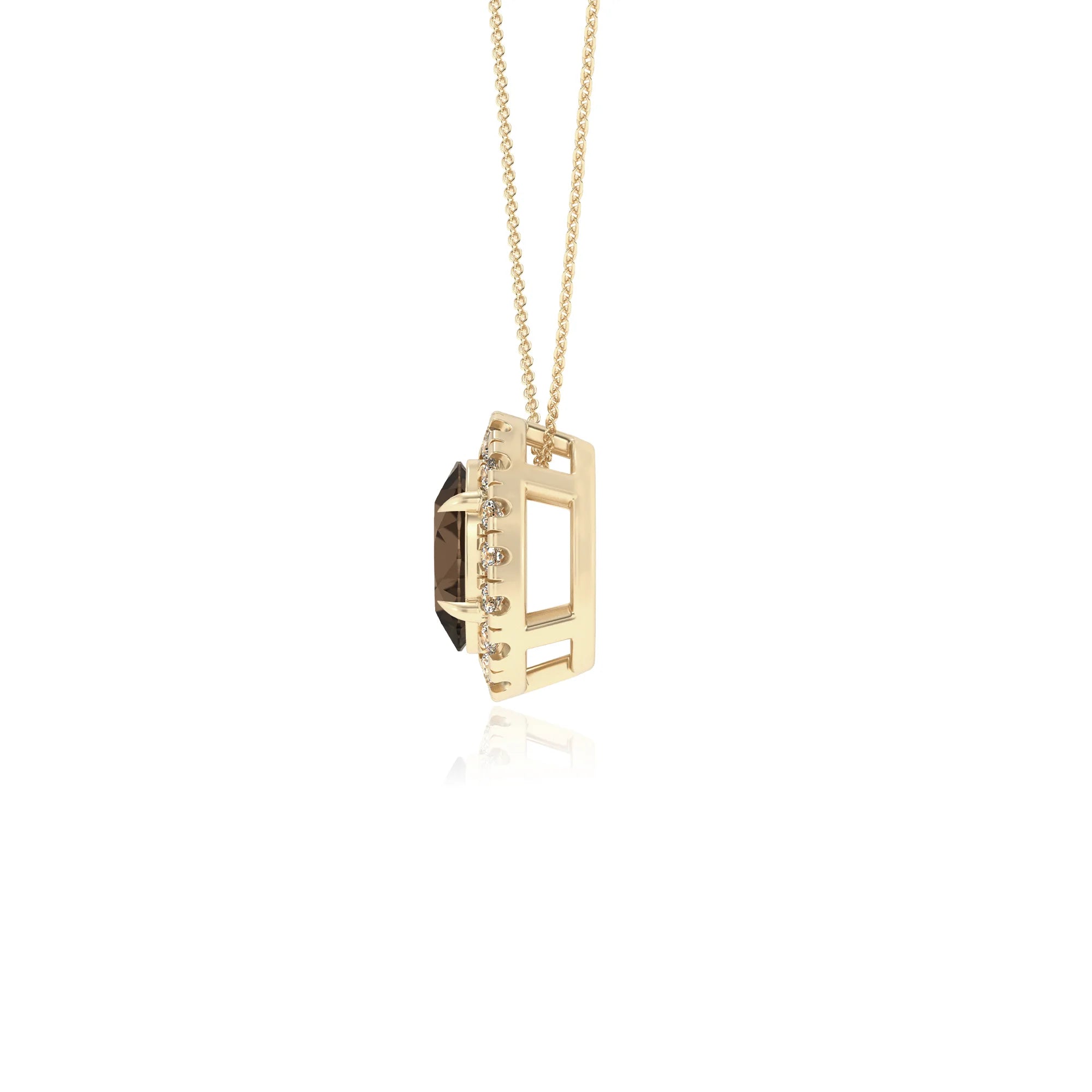 natural smoky quartz oval solitaire necklaces in yellow gold 