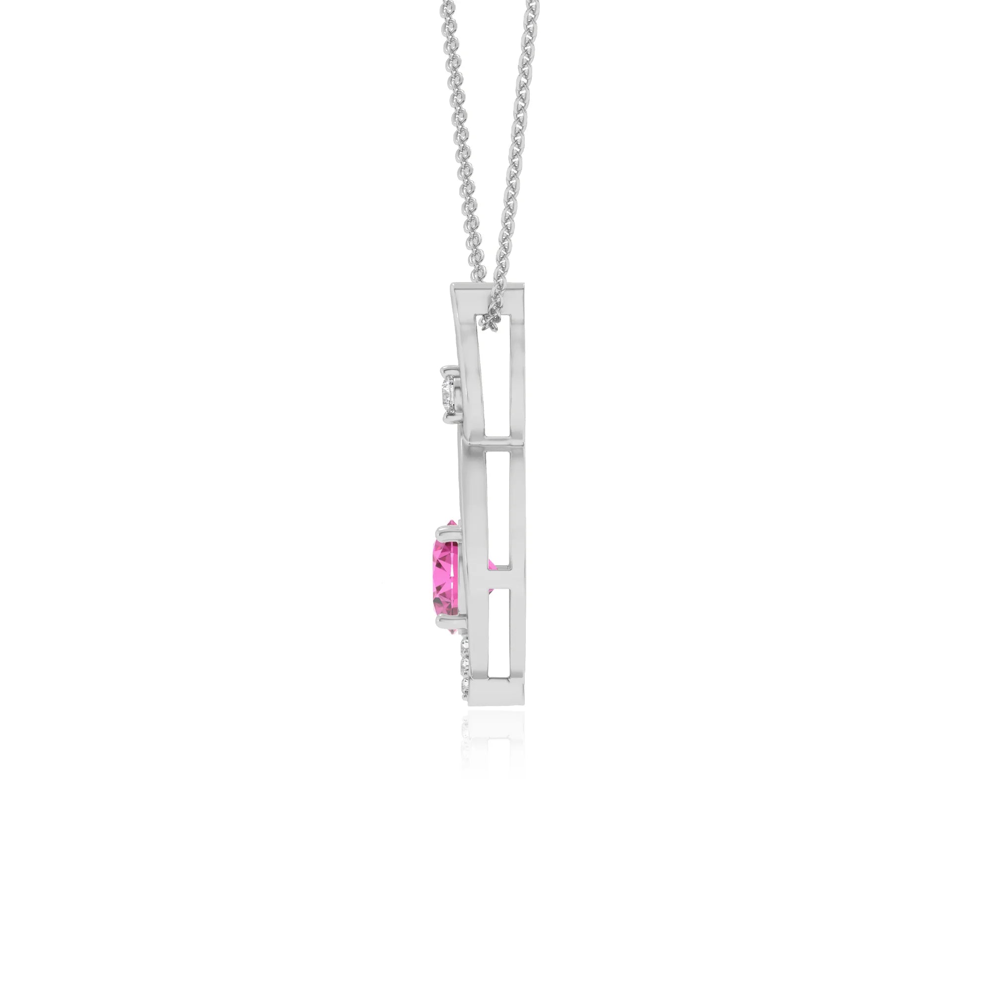 lab grown pink-sapphire round solitaire necklaces in white gold 