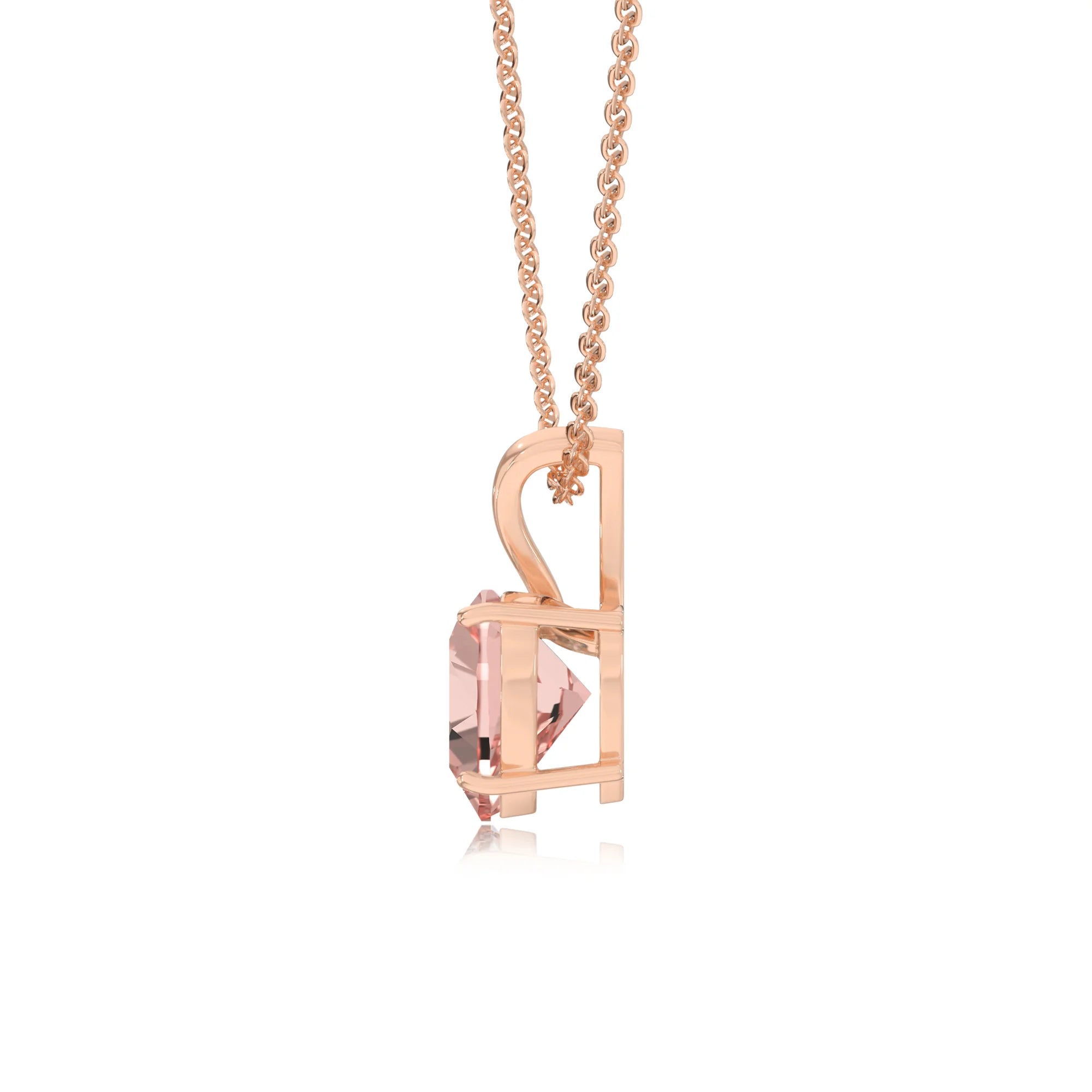 lab grown morganite heart solitaire v-bale necklaces in rose gold 