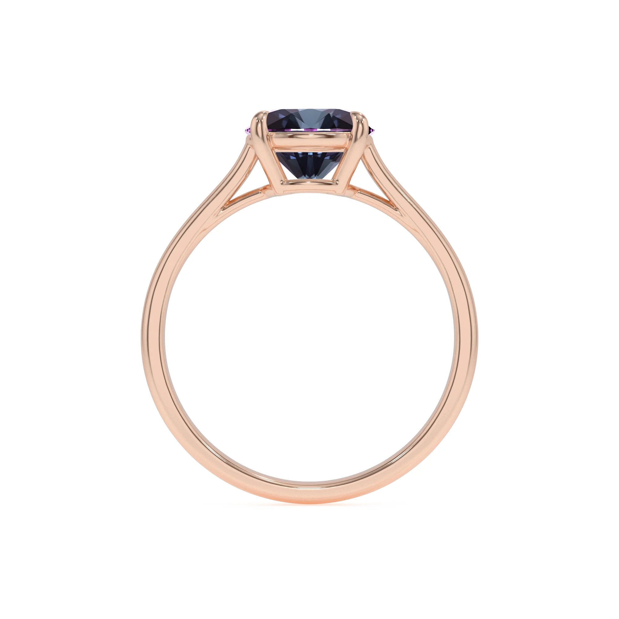 lab grown alexandrite round solitaire rings in rose gold 
