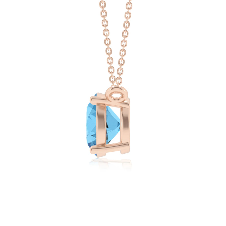 natural swiss-blue-topaz round solitaire necklaces in rose gold 