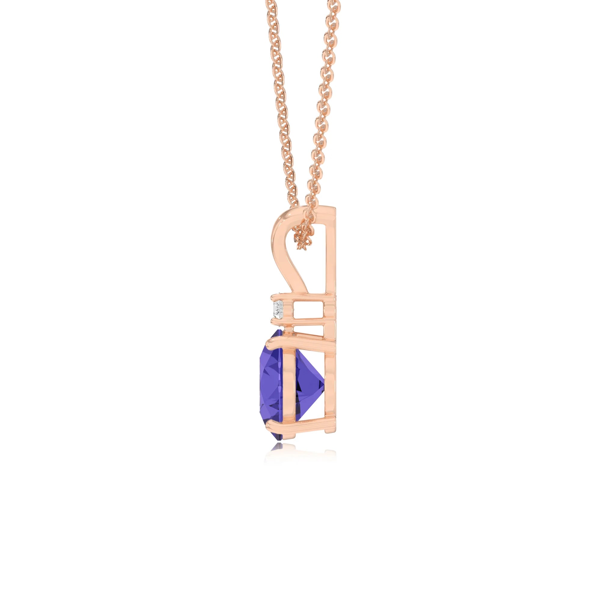lab grown tanzanite round solitaire v-bale necklaces in rose gold 