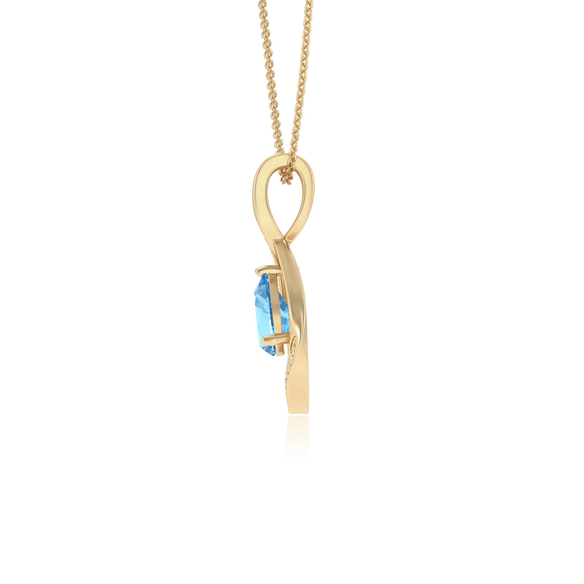 natural swiss-blue-topaz pear solitaire necklaces in yellow gold 