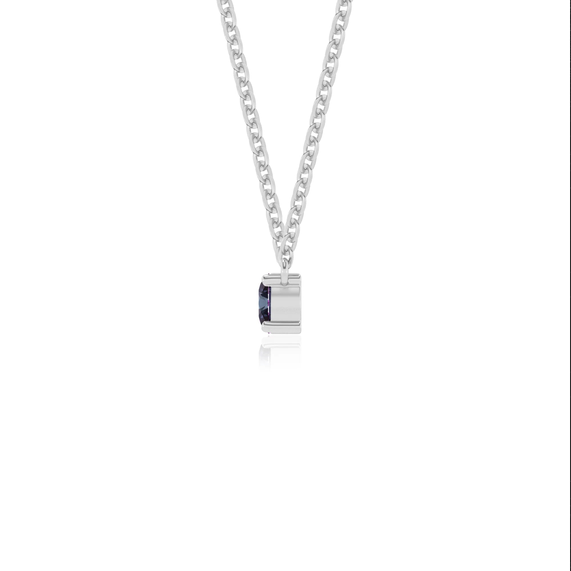 lab grown alexandrite round bar v-bale necklaces in platinum 