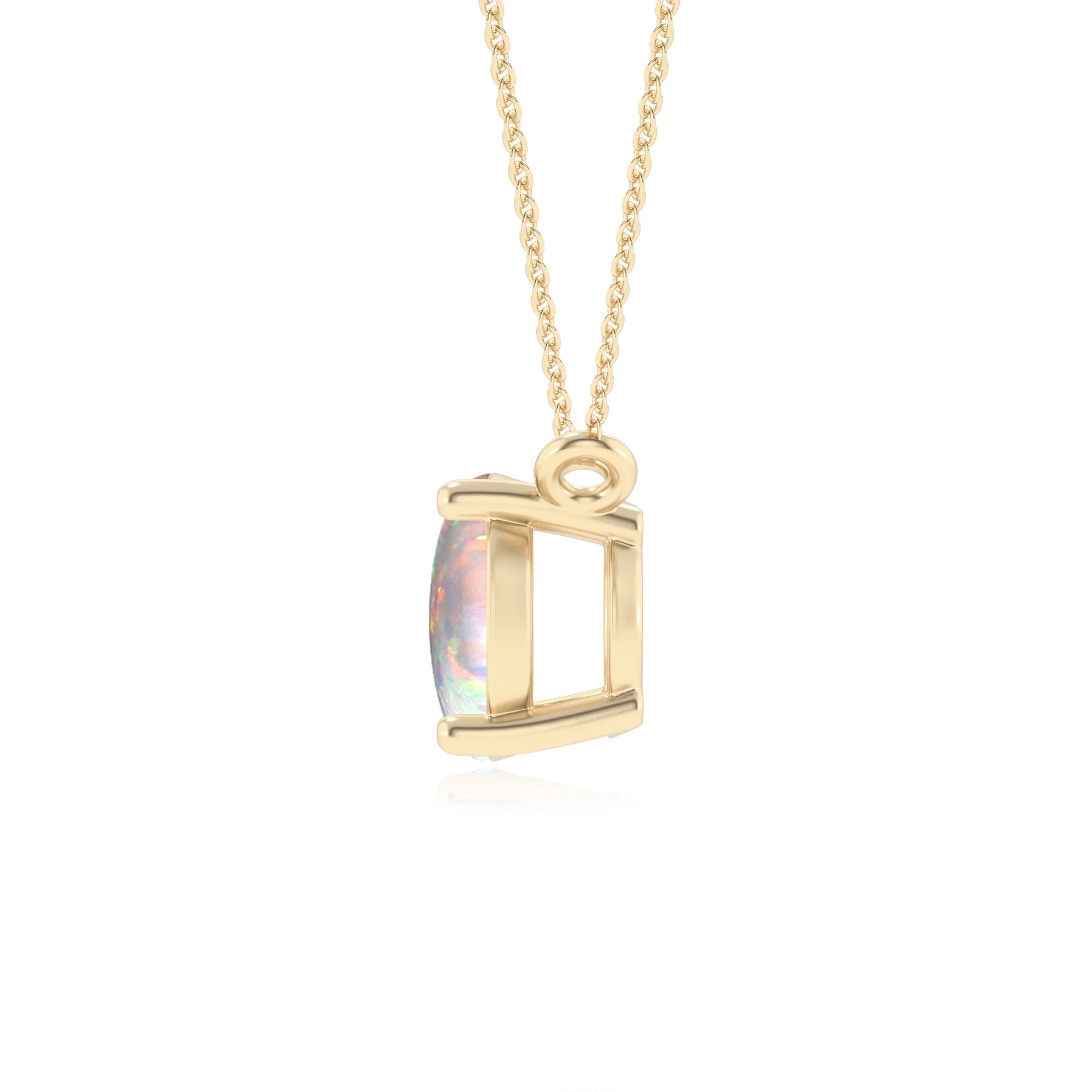 lab grown opal oval solitaire necklaces in yellow gold 