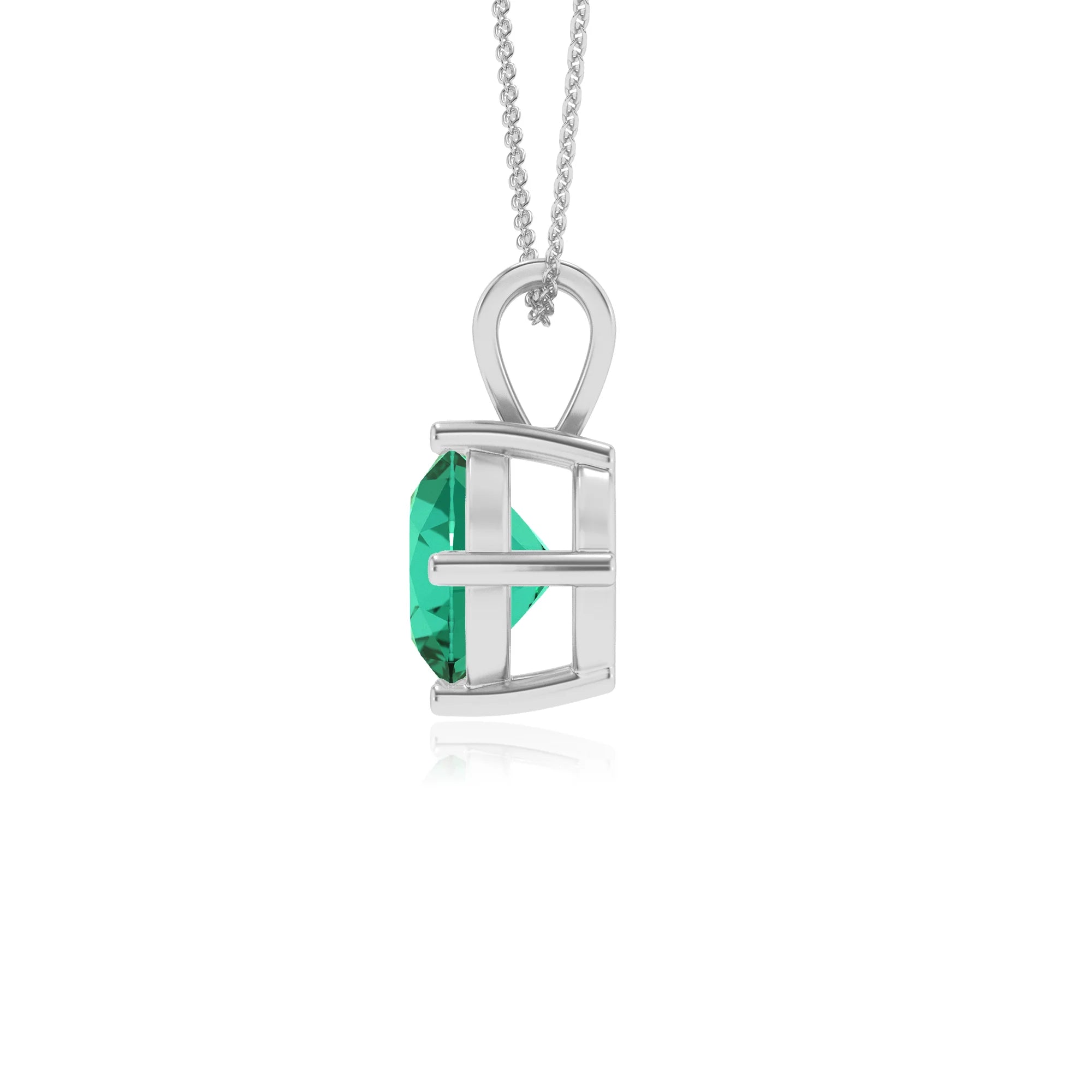 lab grown emerald round solitaire v-bale necklaces in white gold 