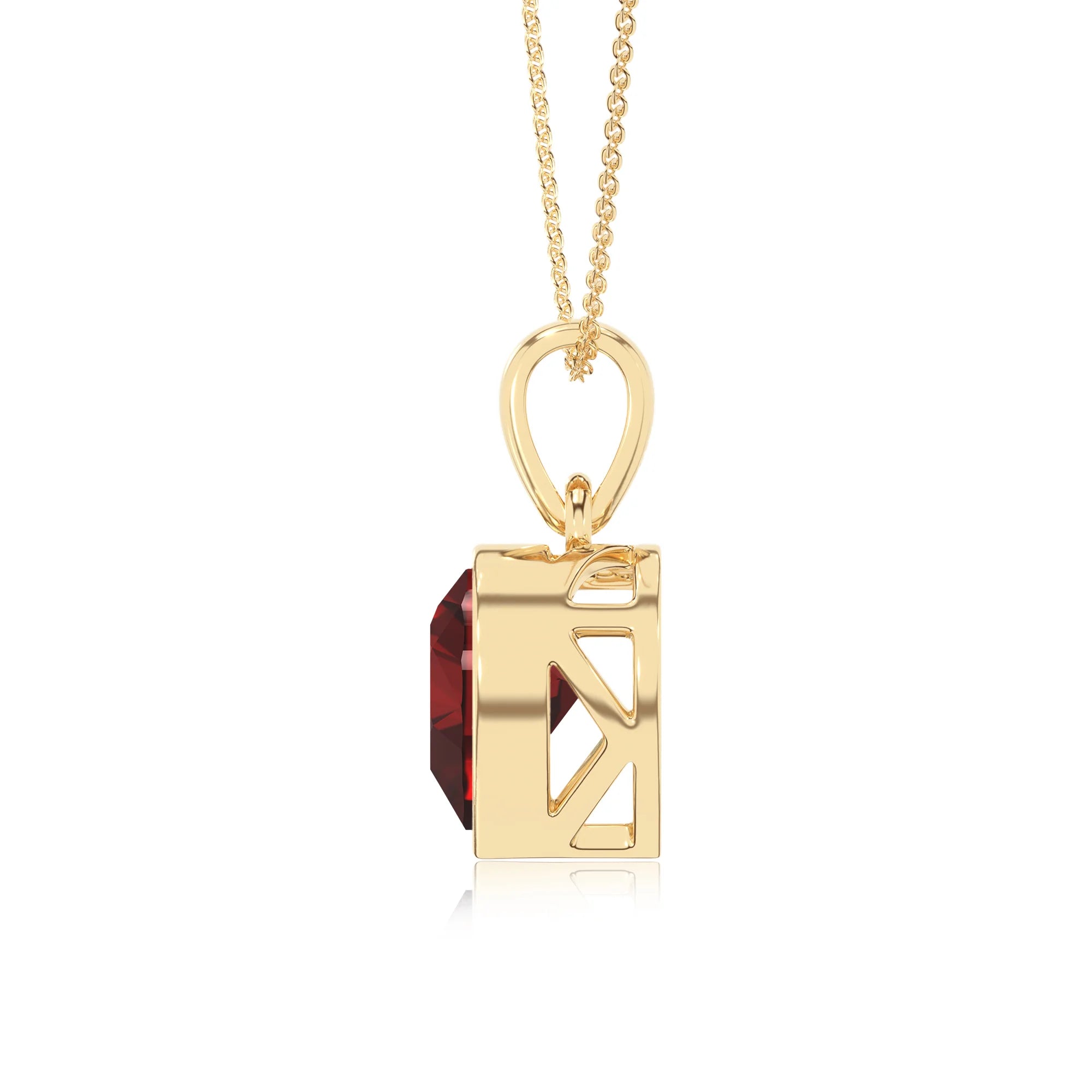 natural garnet heart solitaire necklaces in yellow gold 