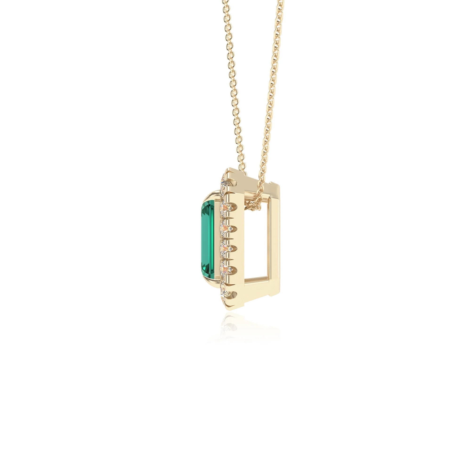 lab grown emerald octogon cut solitaire necklaces in yellow gold 