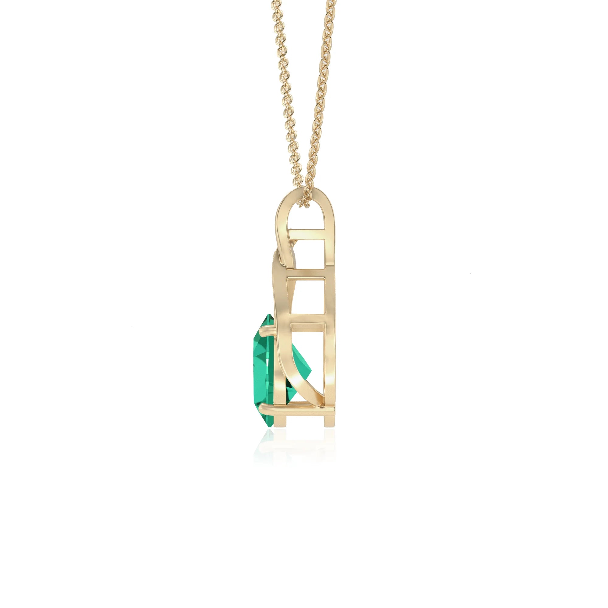 lab grown emerald oval solitaire necklaces in yellow gold 