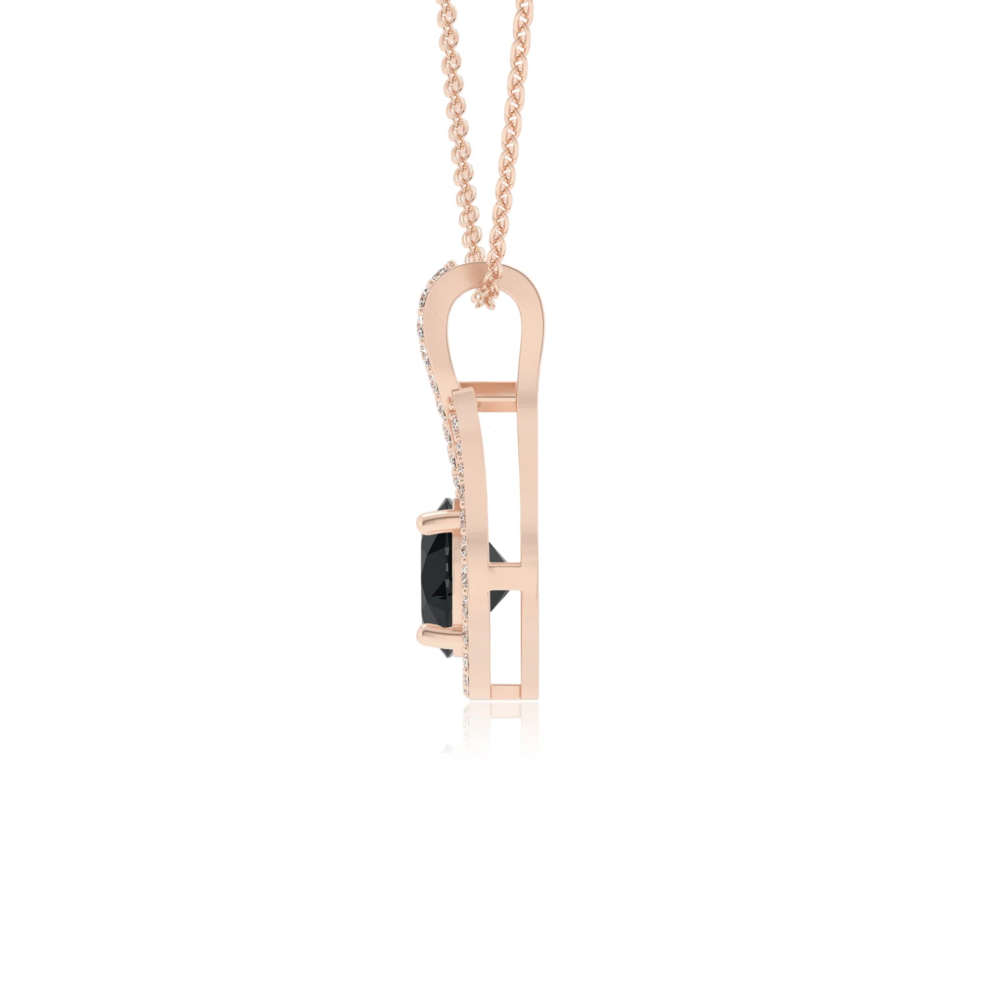 natural black-onyx round solitaire necklaces in rose gold 
