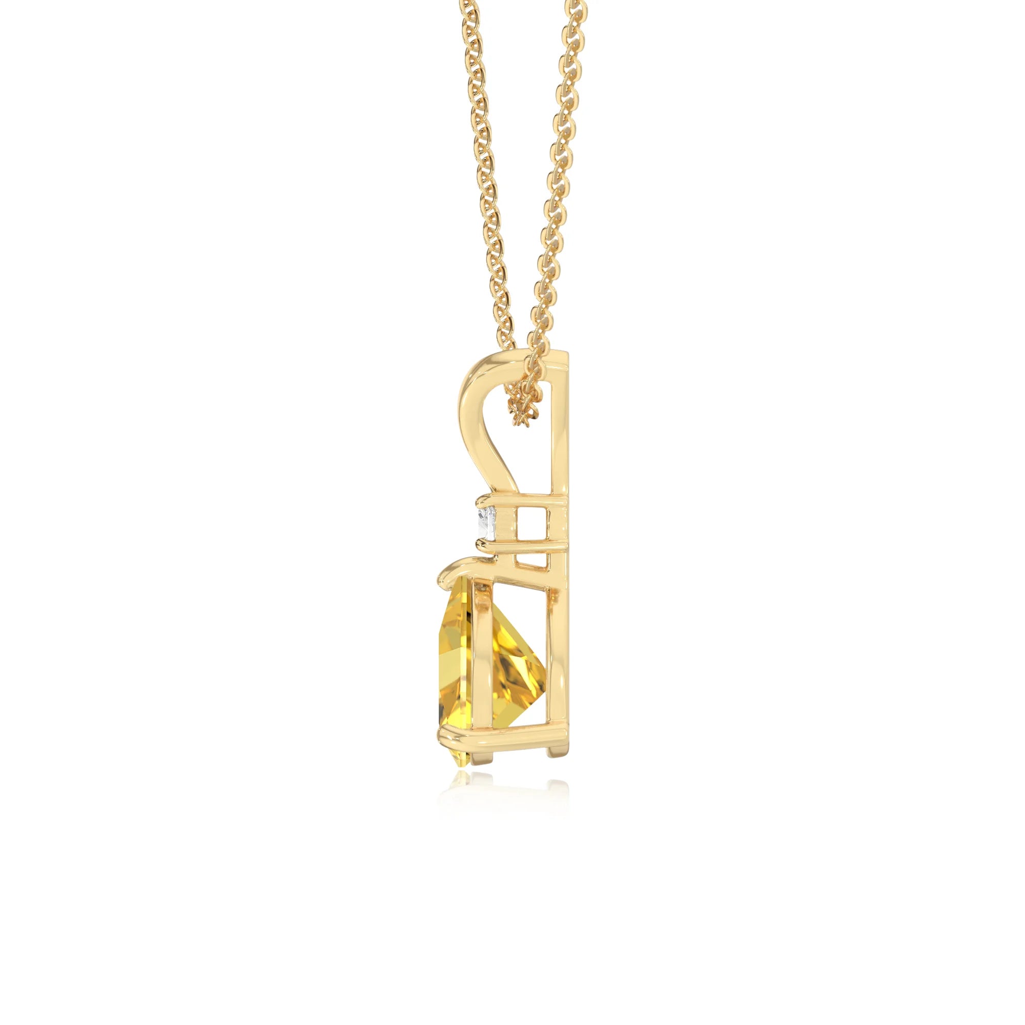 lab grown yellow-sapphire trillion solitaire v-bale necklaces in yellow gold 