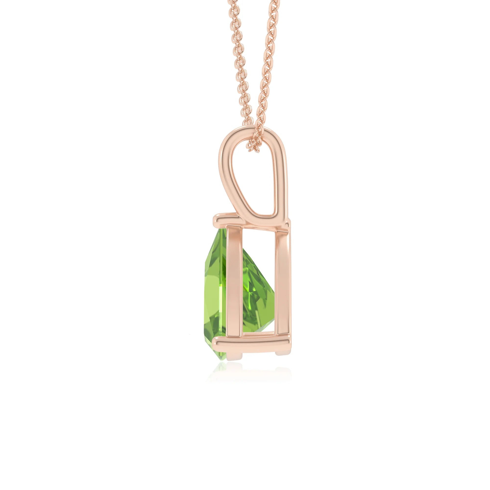natural peridot trillion solitaire necklaces in rose gold 