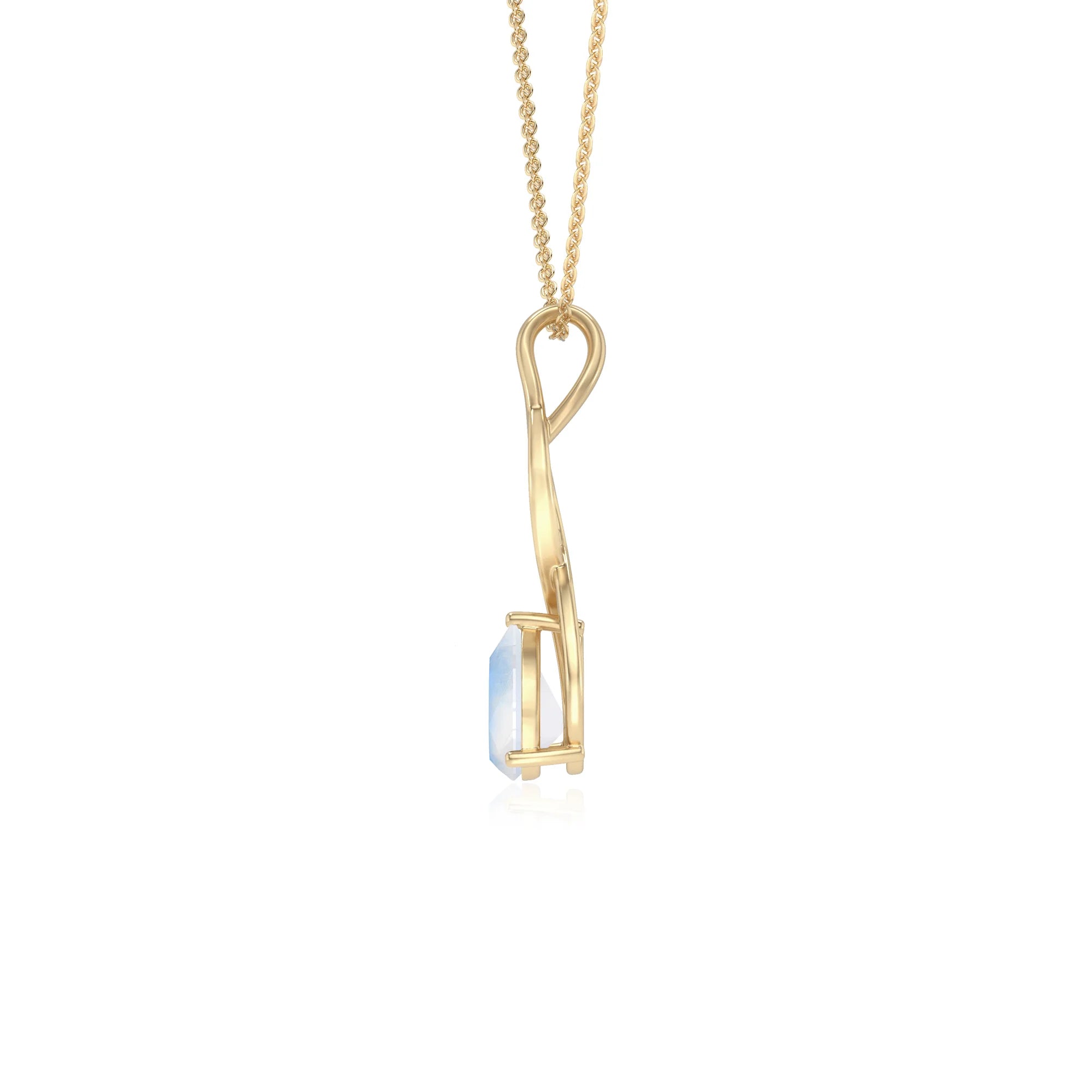 natural rainbow-moonstone pear solitaire necklaces in yellow gold 
