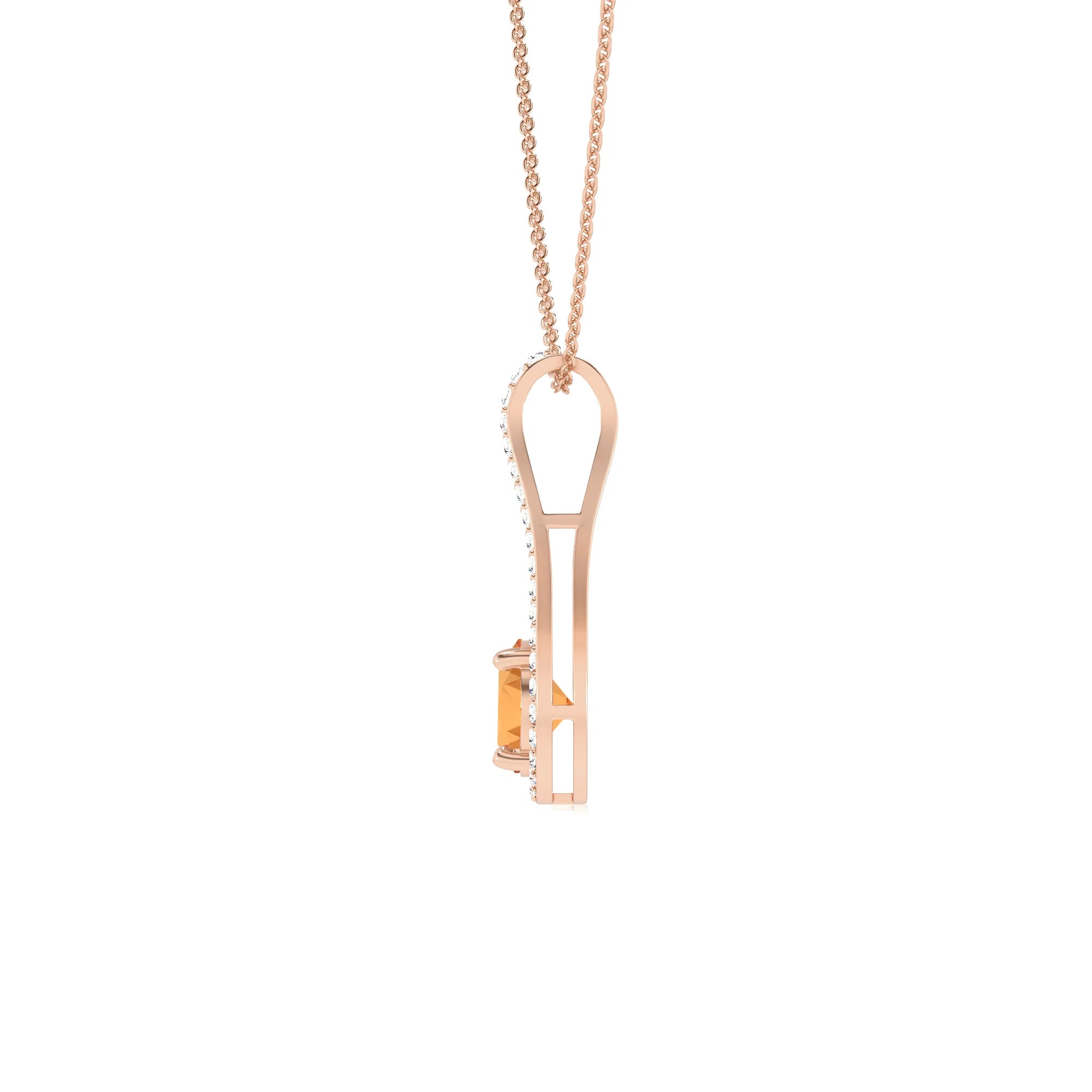 lab grown citrine round solitaire v-bale necklaces in rose gold 