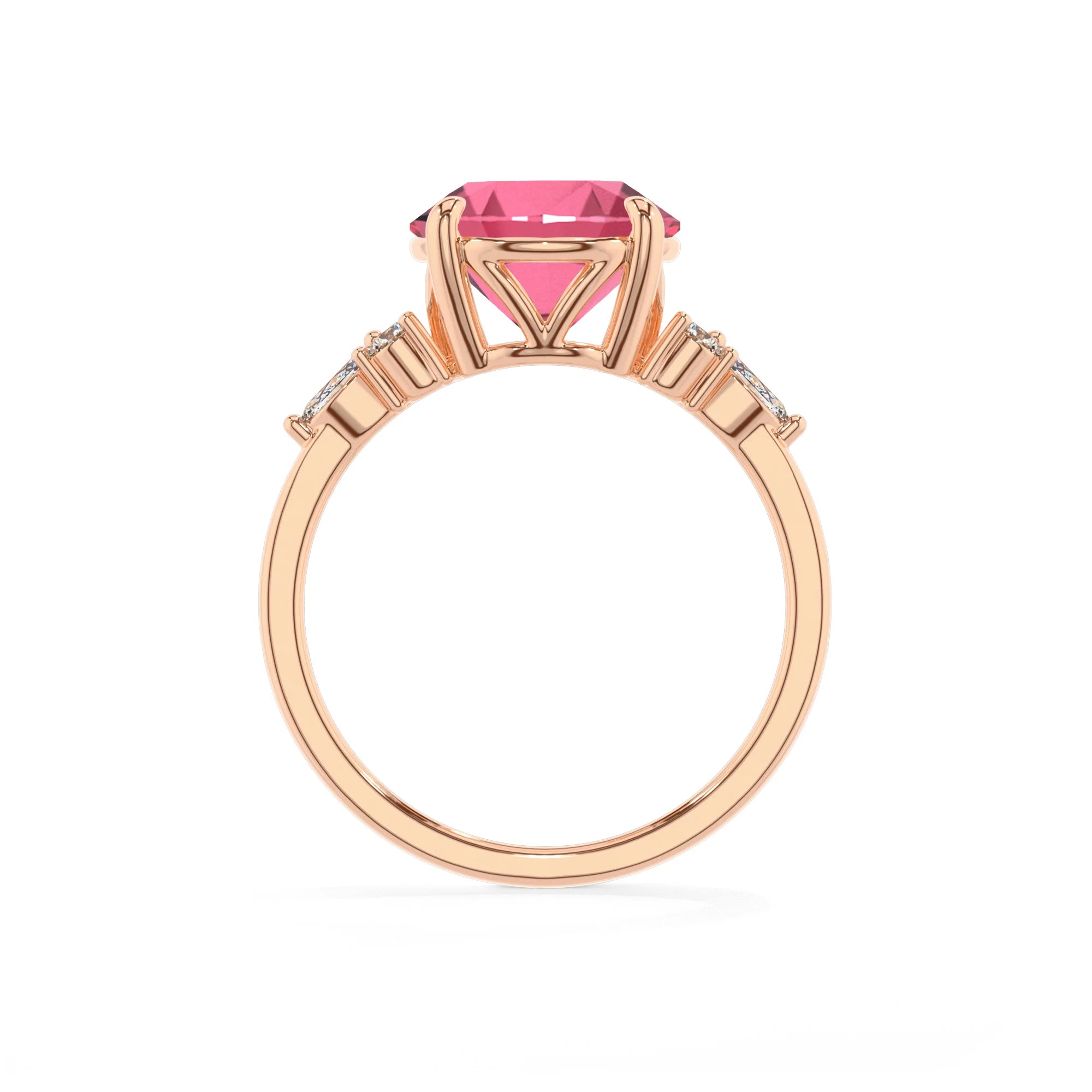 lab grown pink-tourmaline round solitaire rings in rose gold 