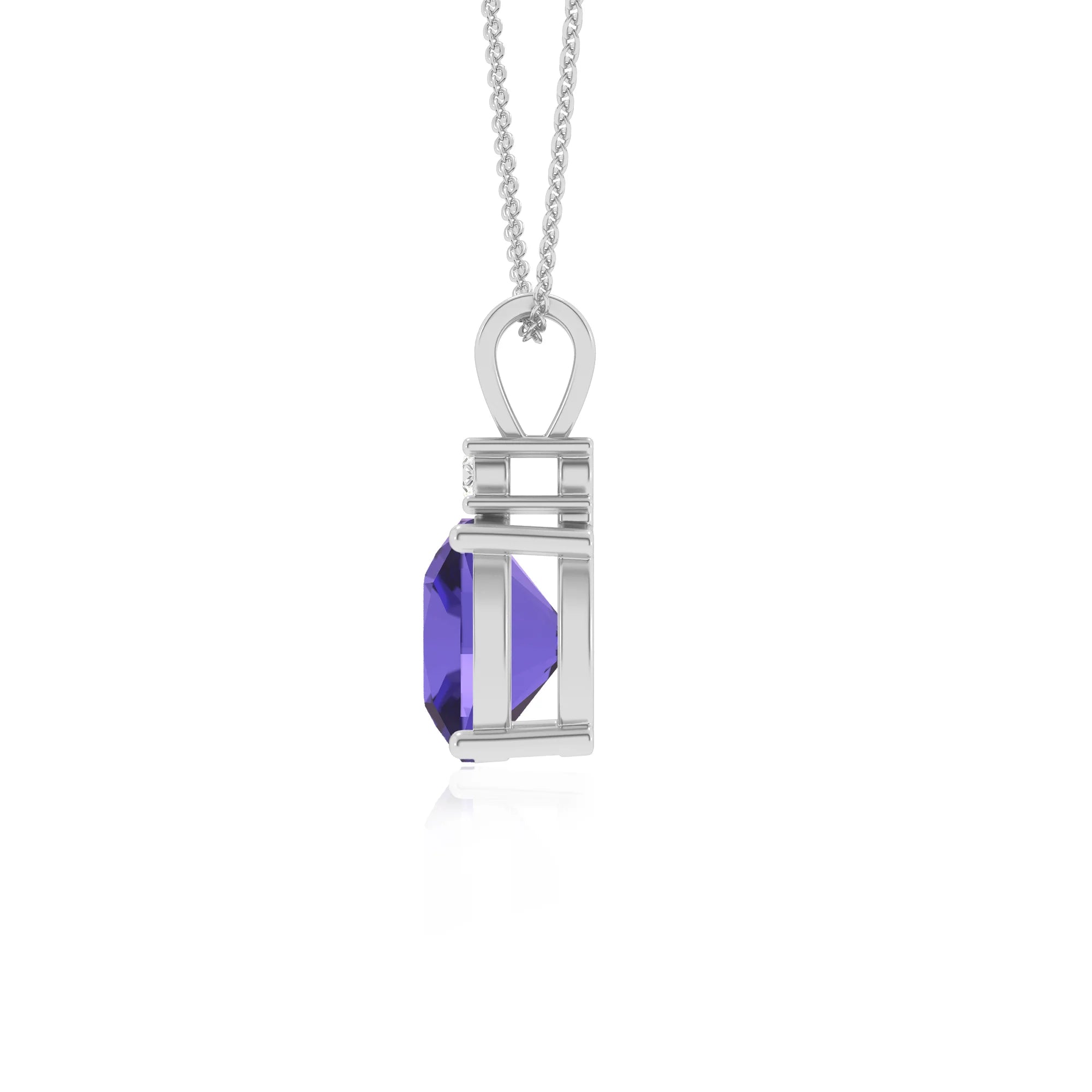 lab grown tanzanite cushion solitaire v-bale necklaces in platinum 