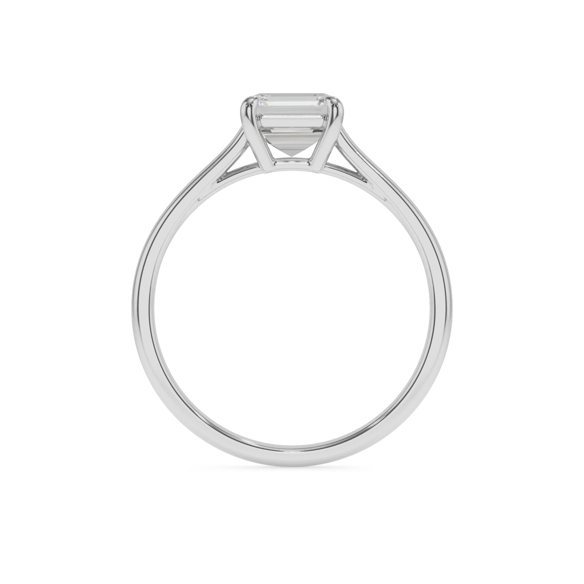 lab grown moissanite emerald cut solitaire rings in platinum 