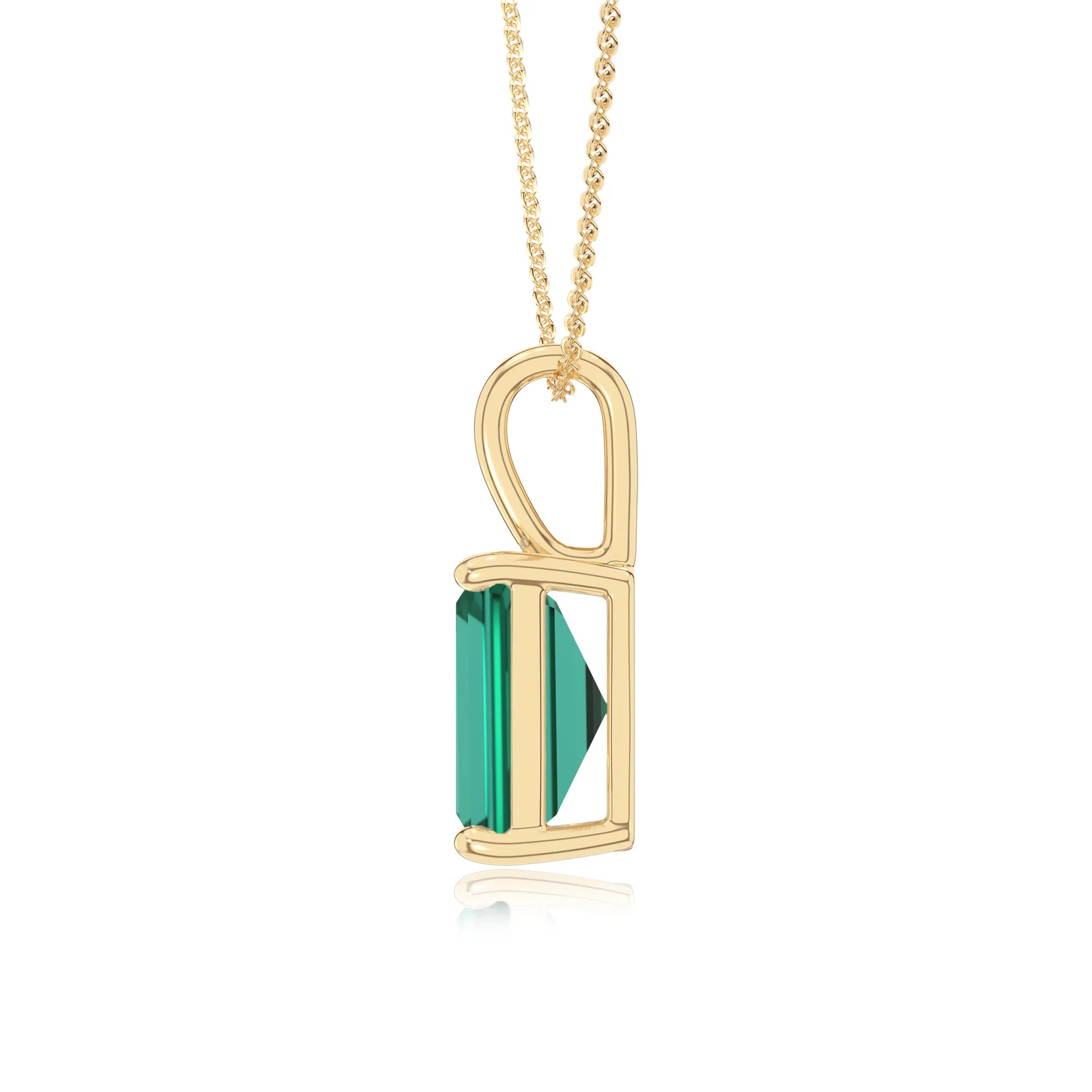 lab grown emerald octogon cut solitaire necklaces in yellow gold 