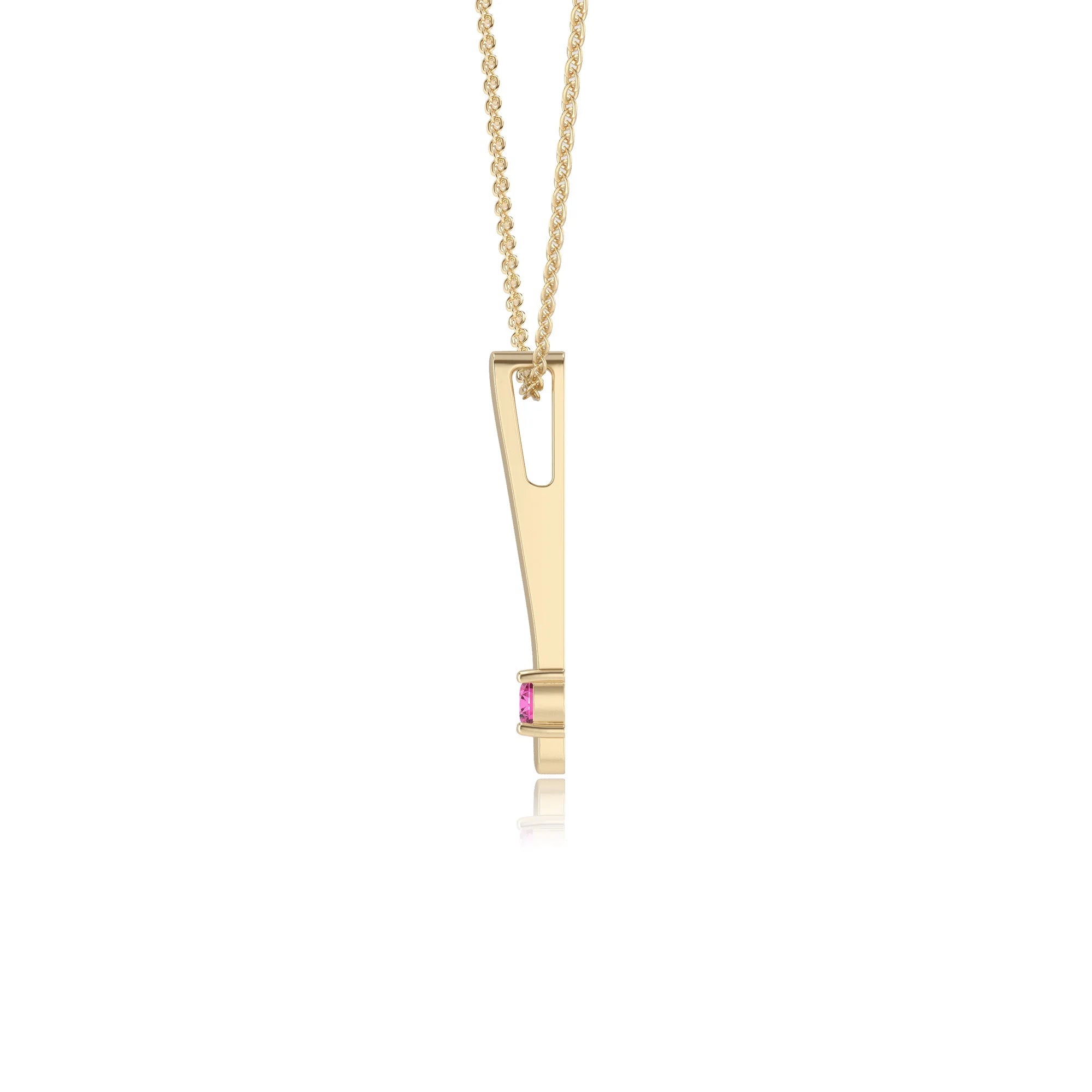 lab grown pink-sapphire round bar necklaces in yellow gold 
